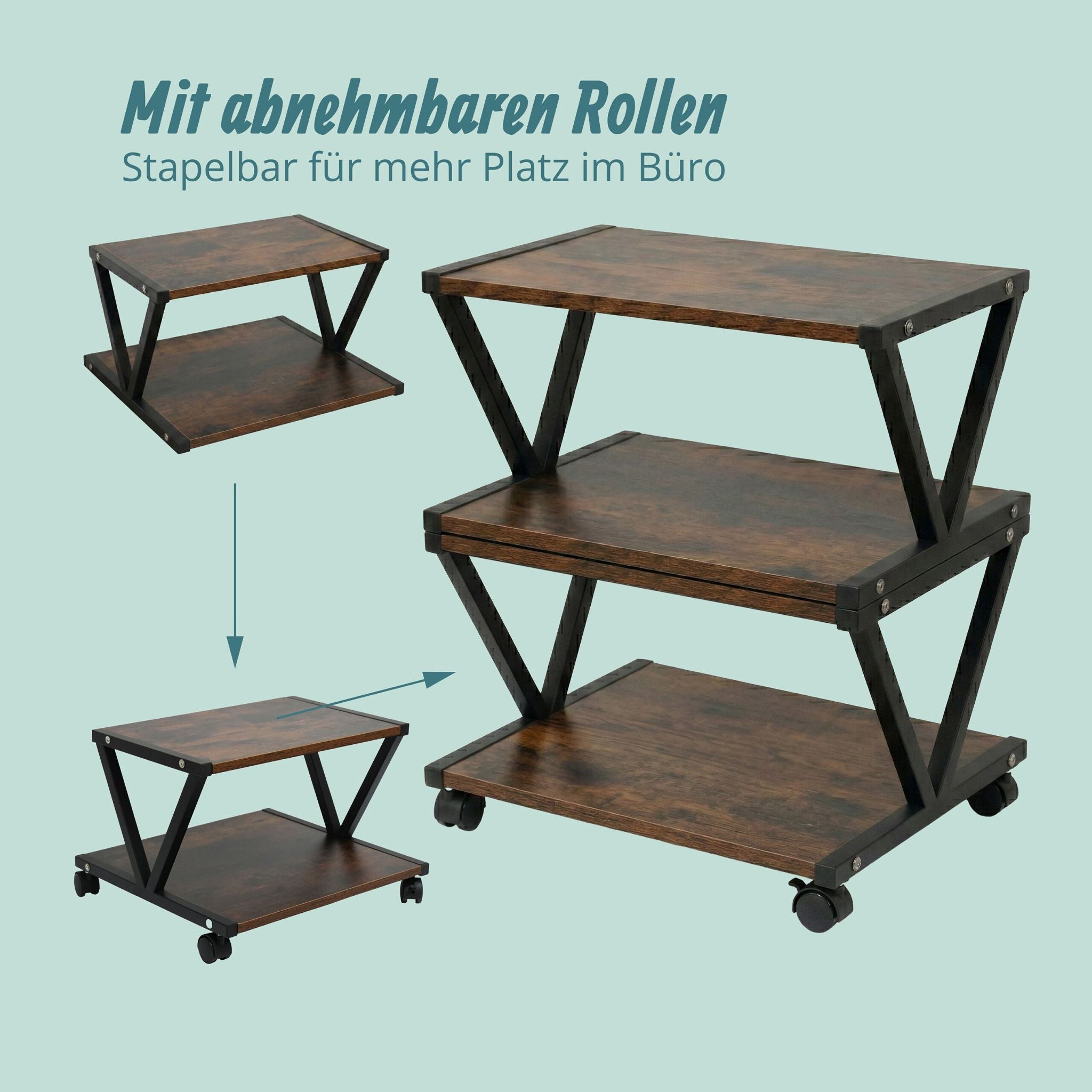 Druckerständer mit Rollen Braun-Schwarz von Relaxdays