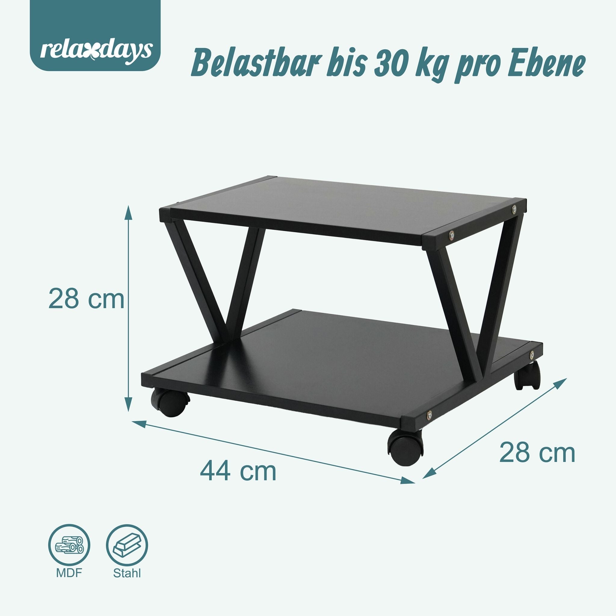 Druckerständer mit Rollen Schwarz von Relaxdays