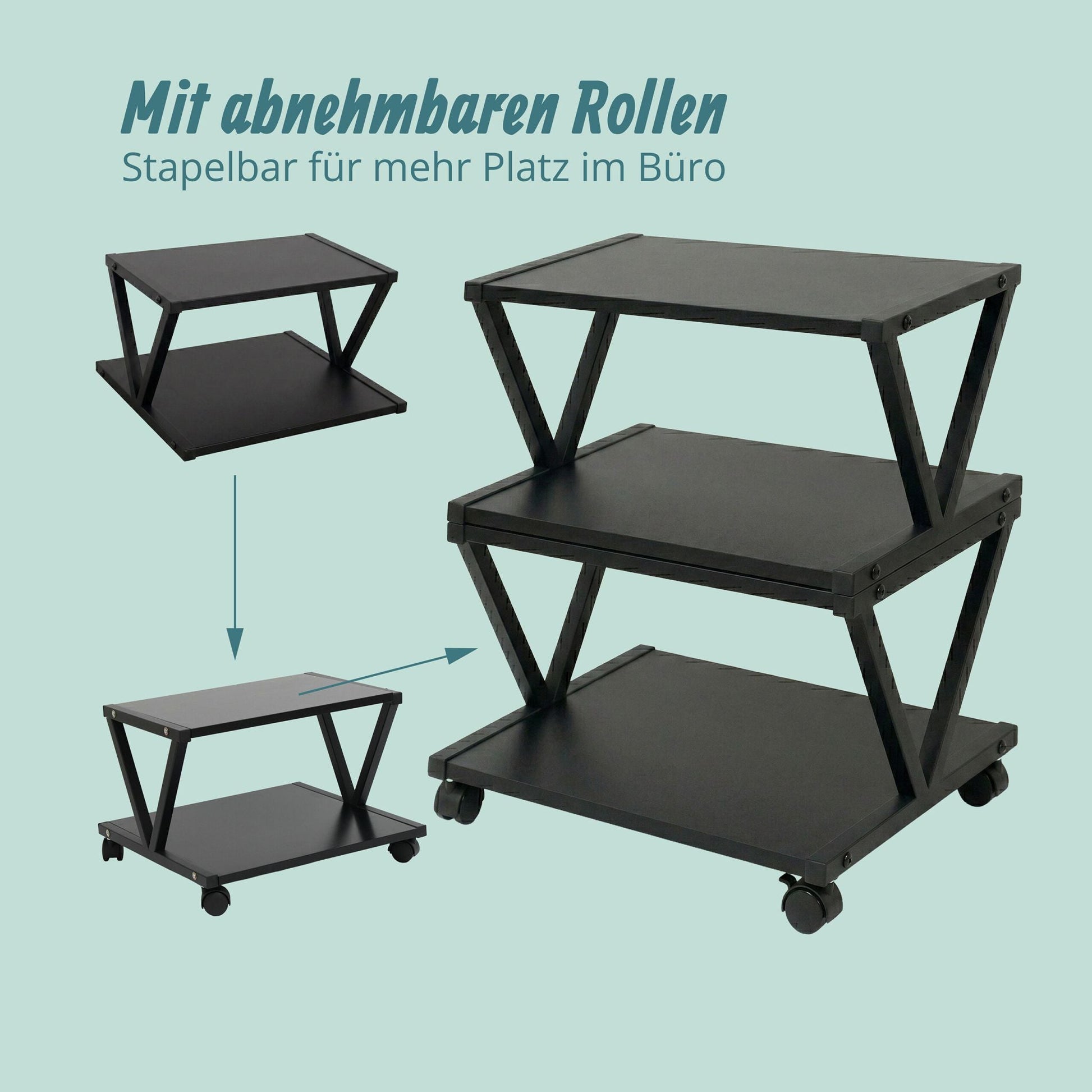 Druckerständer mit Rollen Schwarz von Relaxdays