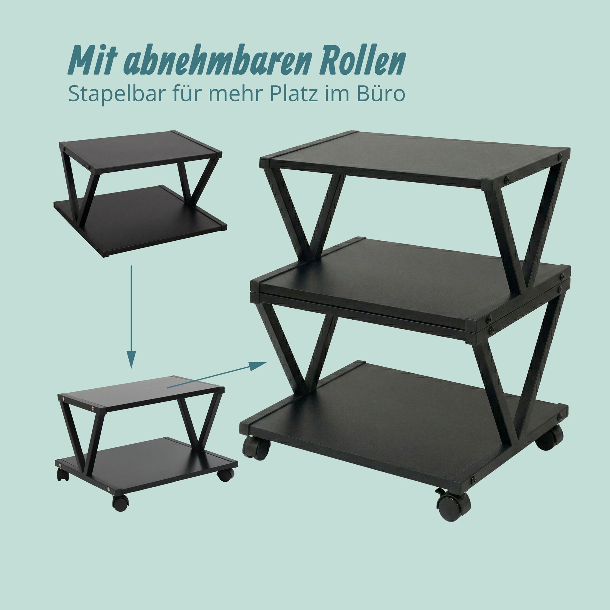 Druckerständer mit Rollen Schwarz von Relaxdays