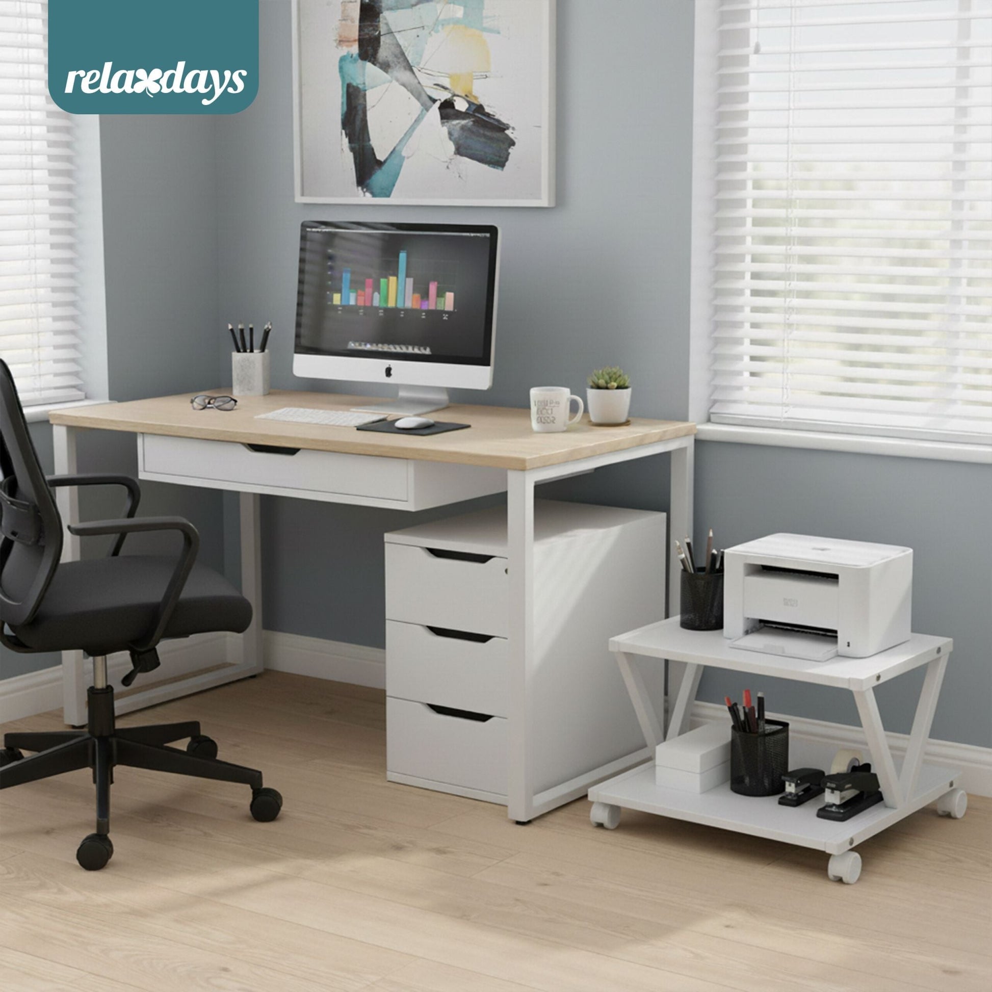 Druckerständer mit Rollen Weiss von Relaxdays