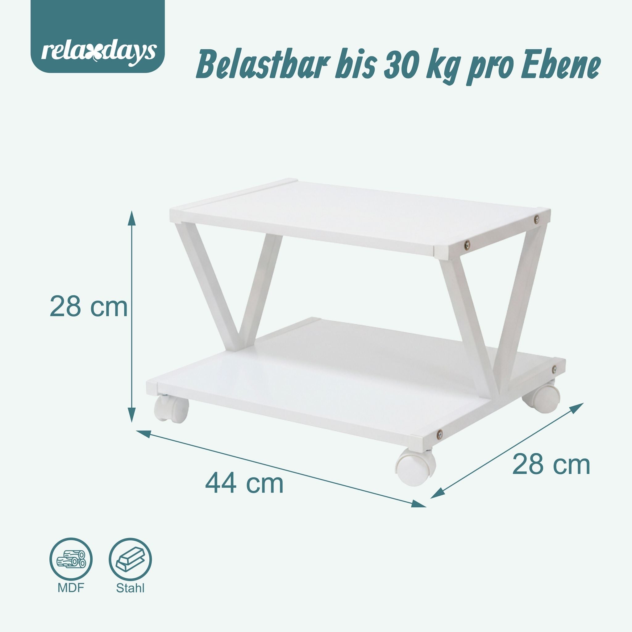 Druckerständer mit Rollen Weiss von Relaxdays