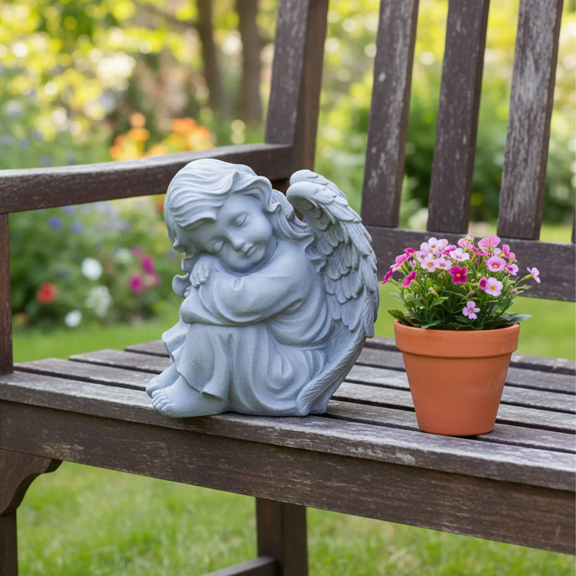 Schlafender Grabengel 24cm Grau von Relaxdays