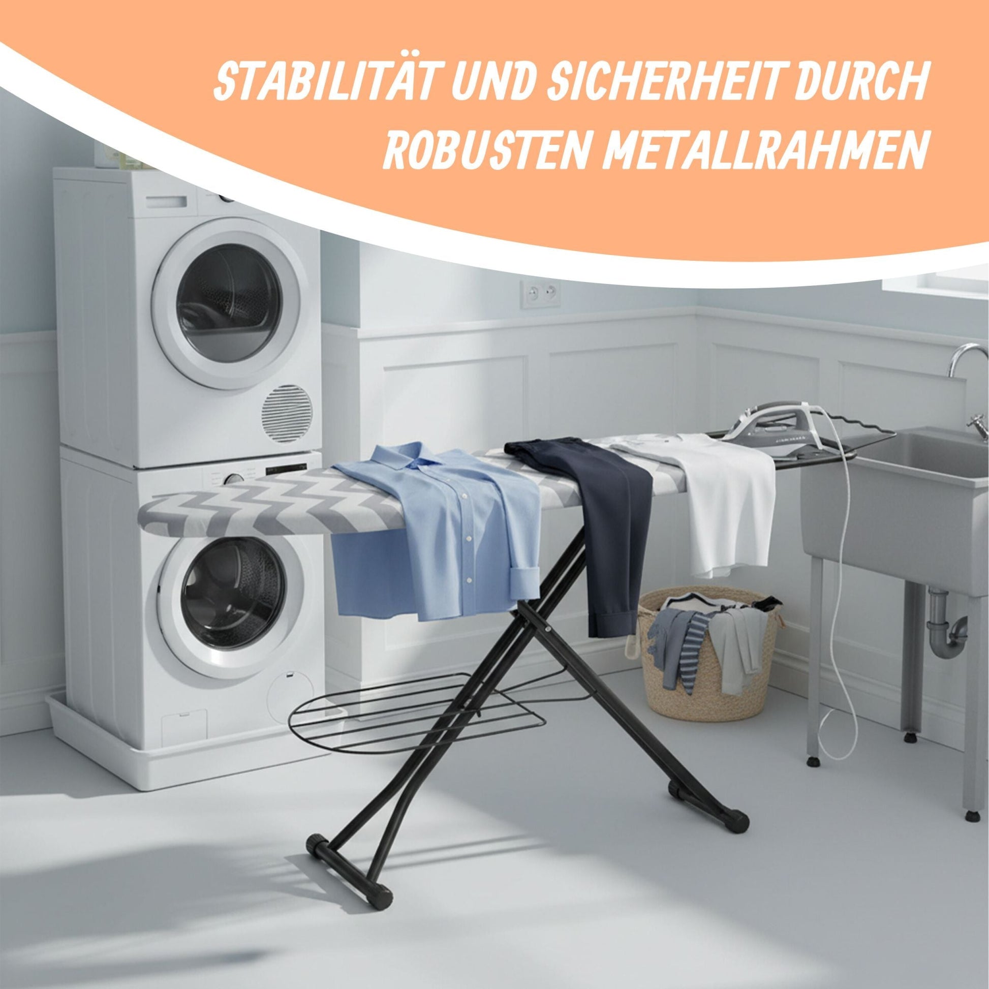 Bügelbrett 110 x 33cm Weiss-Schwarz-Grau von Relaxdays