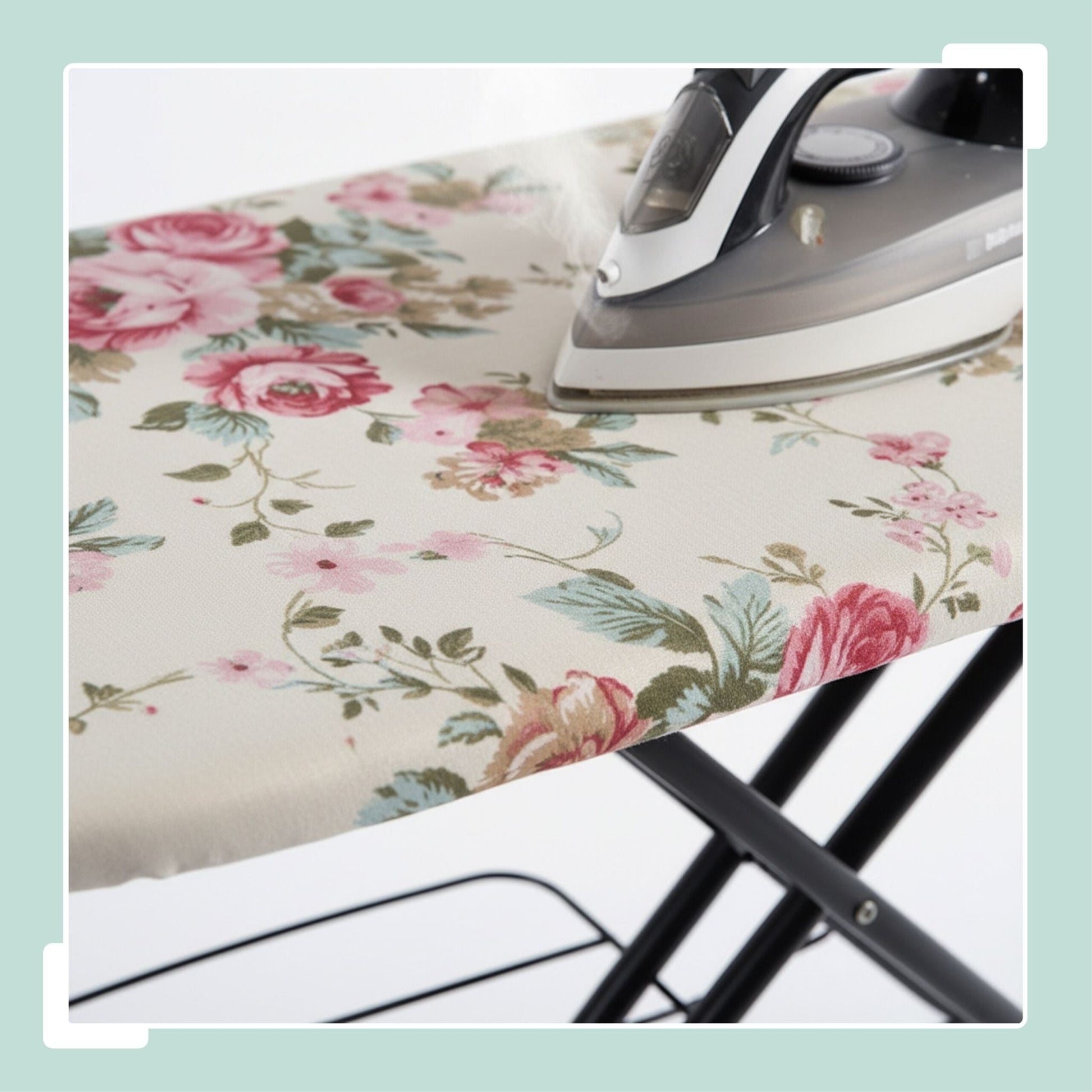 Bügelbrett 110 x 33cm Creme-Rosa-Schwarz von Relaxdays