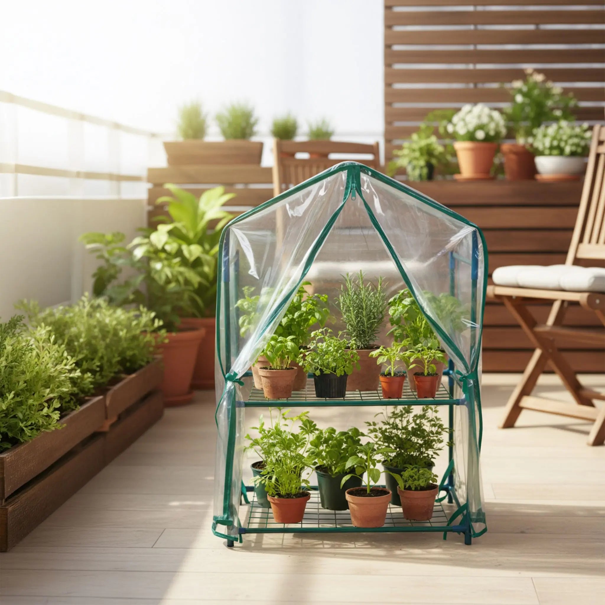 Balkon Gewächshaus mit PVC-Folie Dunkelgrün-Transparent von Relaxdays