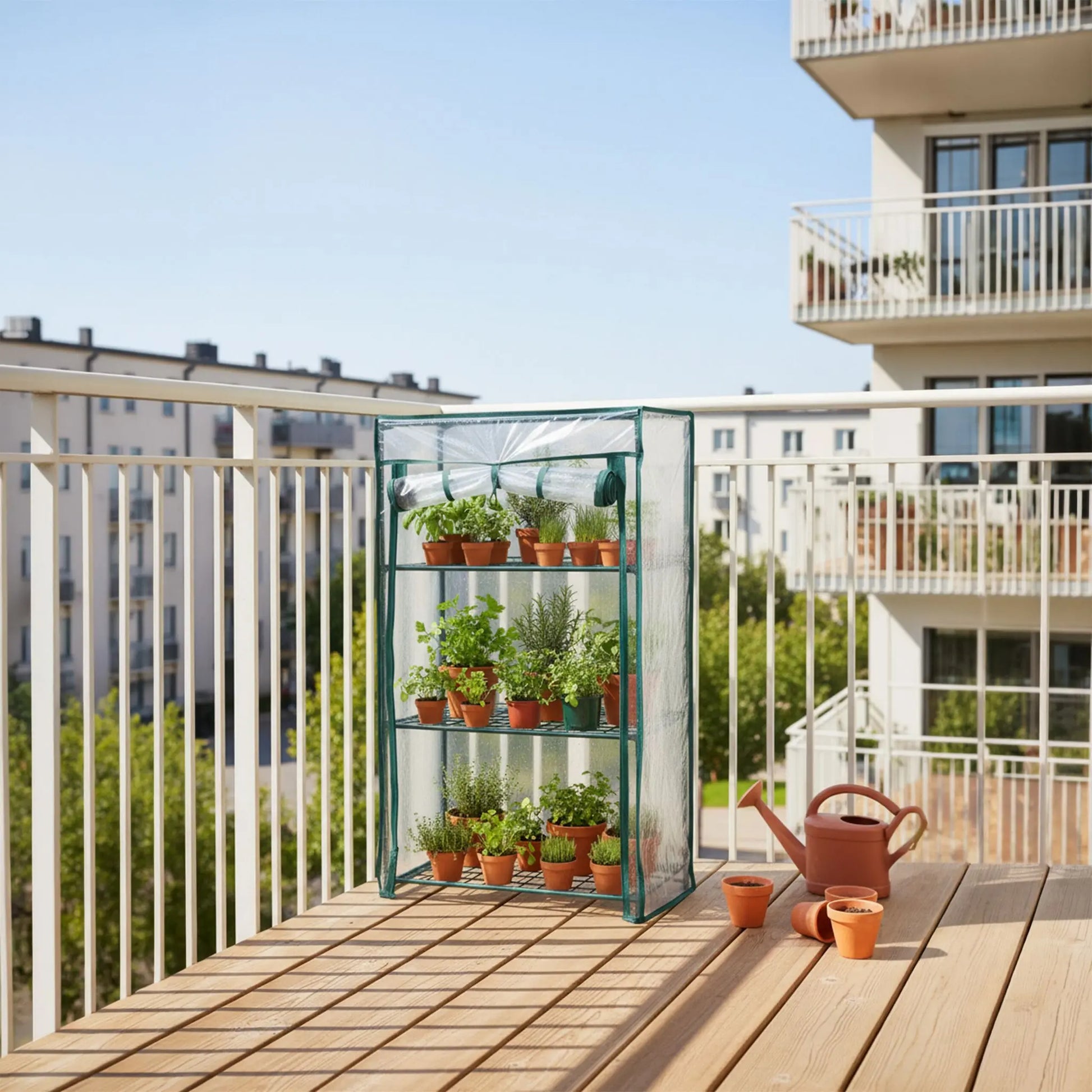 Balkon Gewächshaus mit PVC-Folie Dunkelgrün-Transparent von Relaxdays