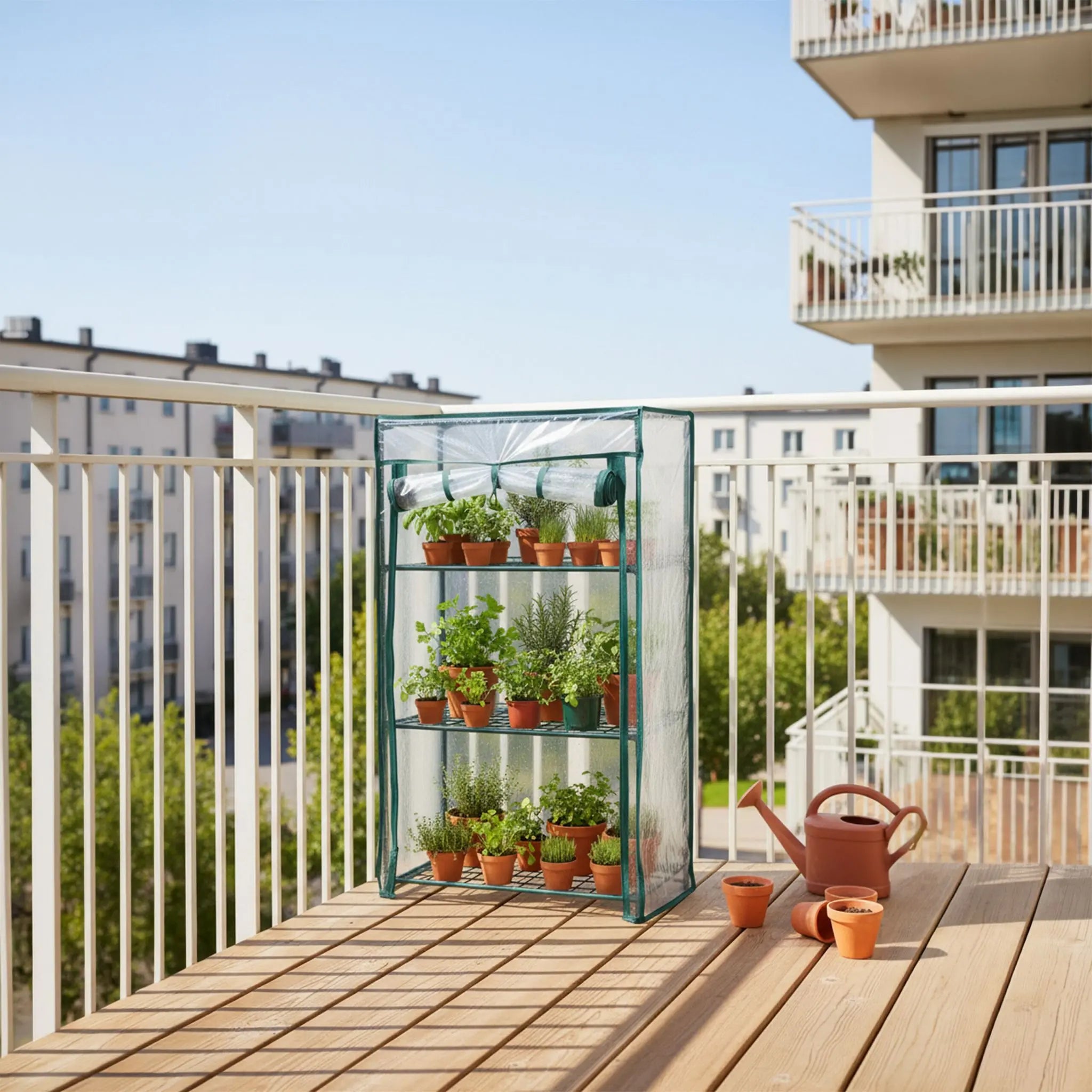 Balkon Gewächshaus mit PVC-Folie Dunkelgrün-Transparent von Relaxdays