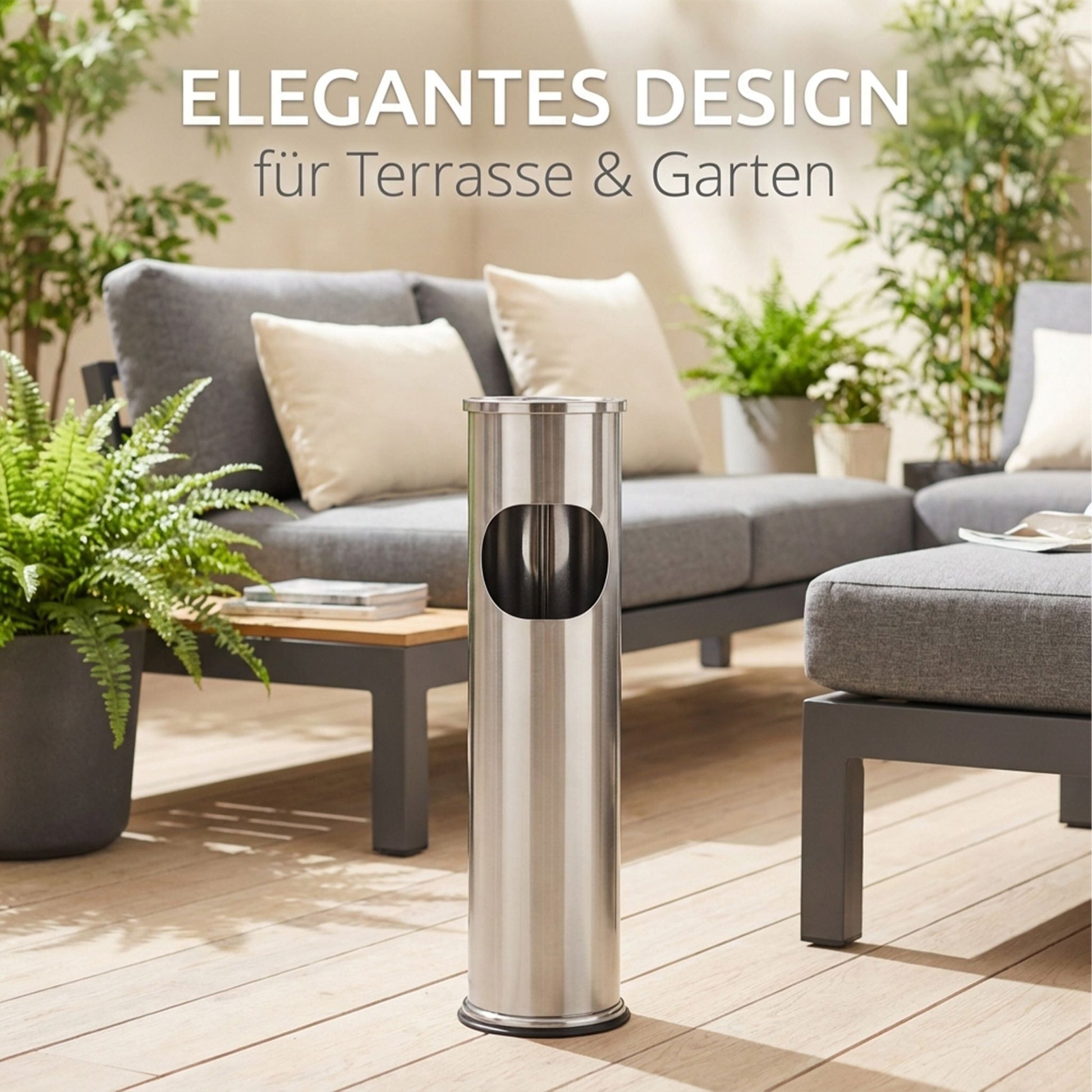 Standaschenbecher mit Mülleimer 8L Silber von Relaxdays