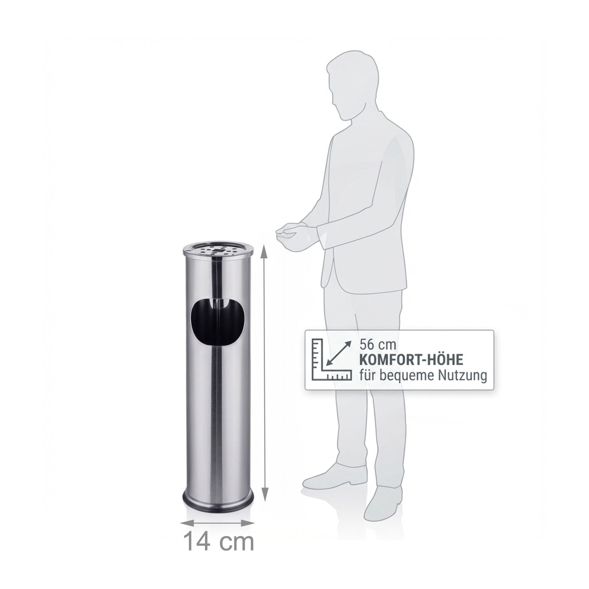 Standaschenbecher mit Mülleimer 8L Silber von Relaxdays