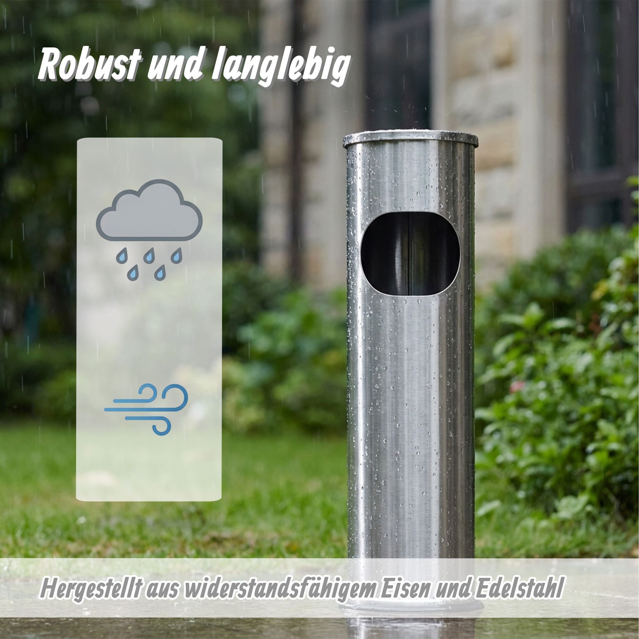 Standaschenbecher mit Mülleimer 8L Silber von Relaxdays