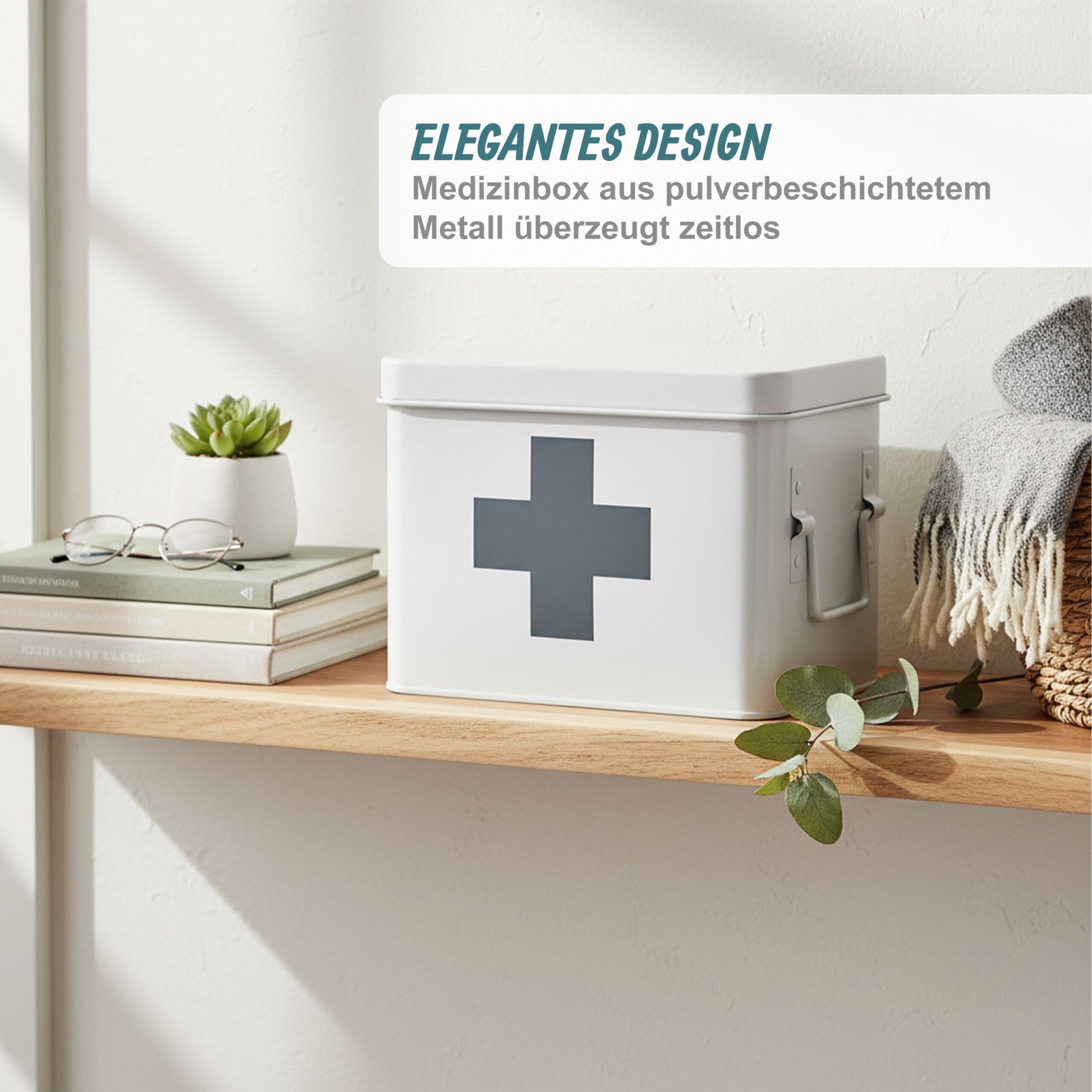 Medizinbox Metall Anthrazit-Weiss von Relaxdays