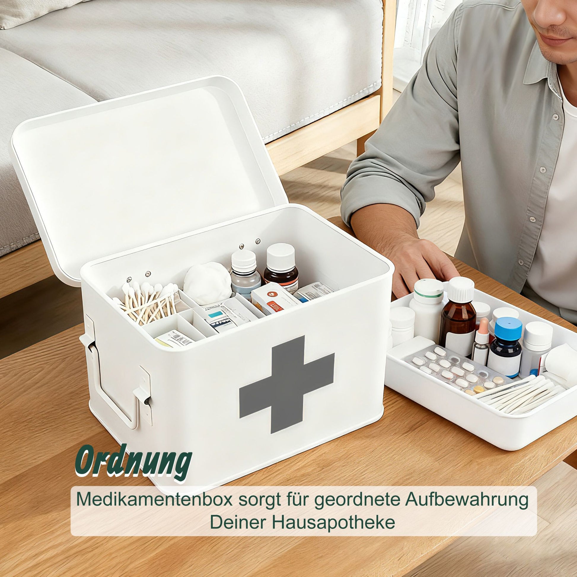 Medizinbox Metall Anthrazit-Weiss von Relaxdays