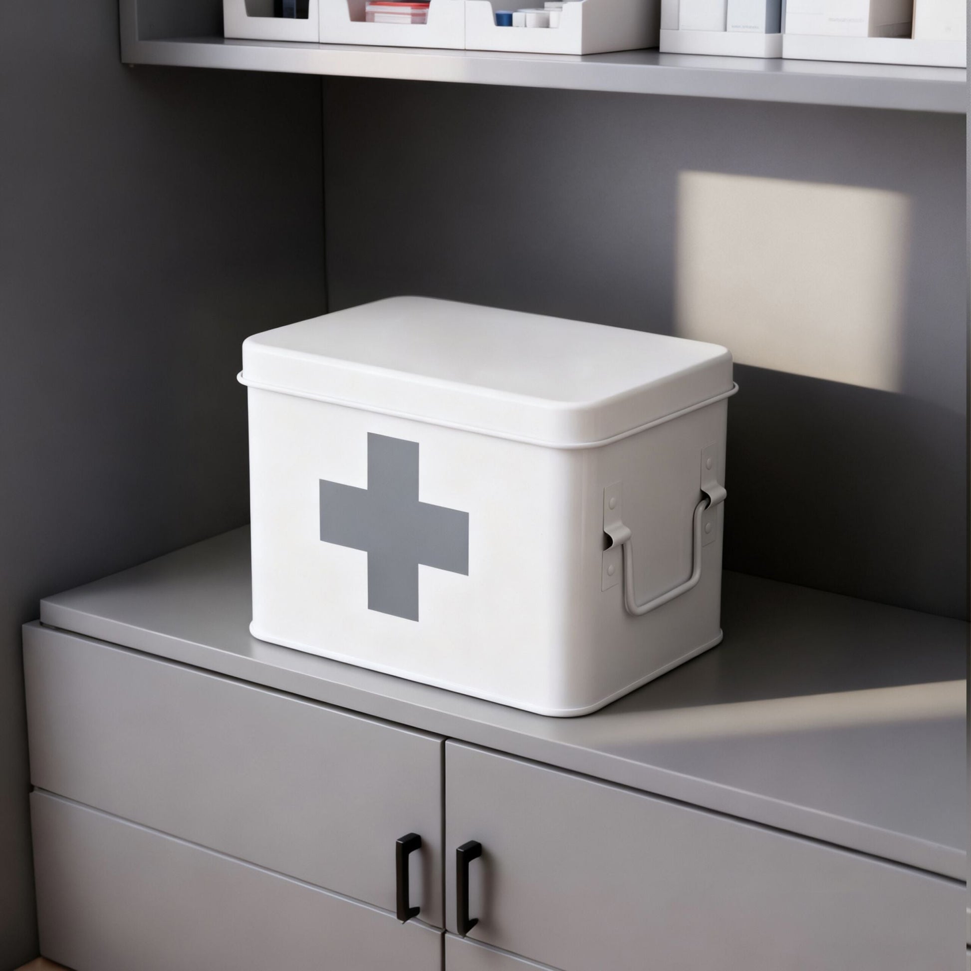 Medizinbox Metall Anthrazit-Weiss von Relaxdays