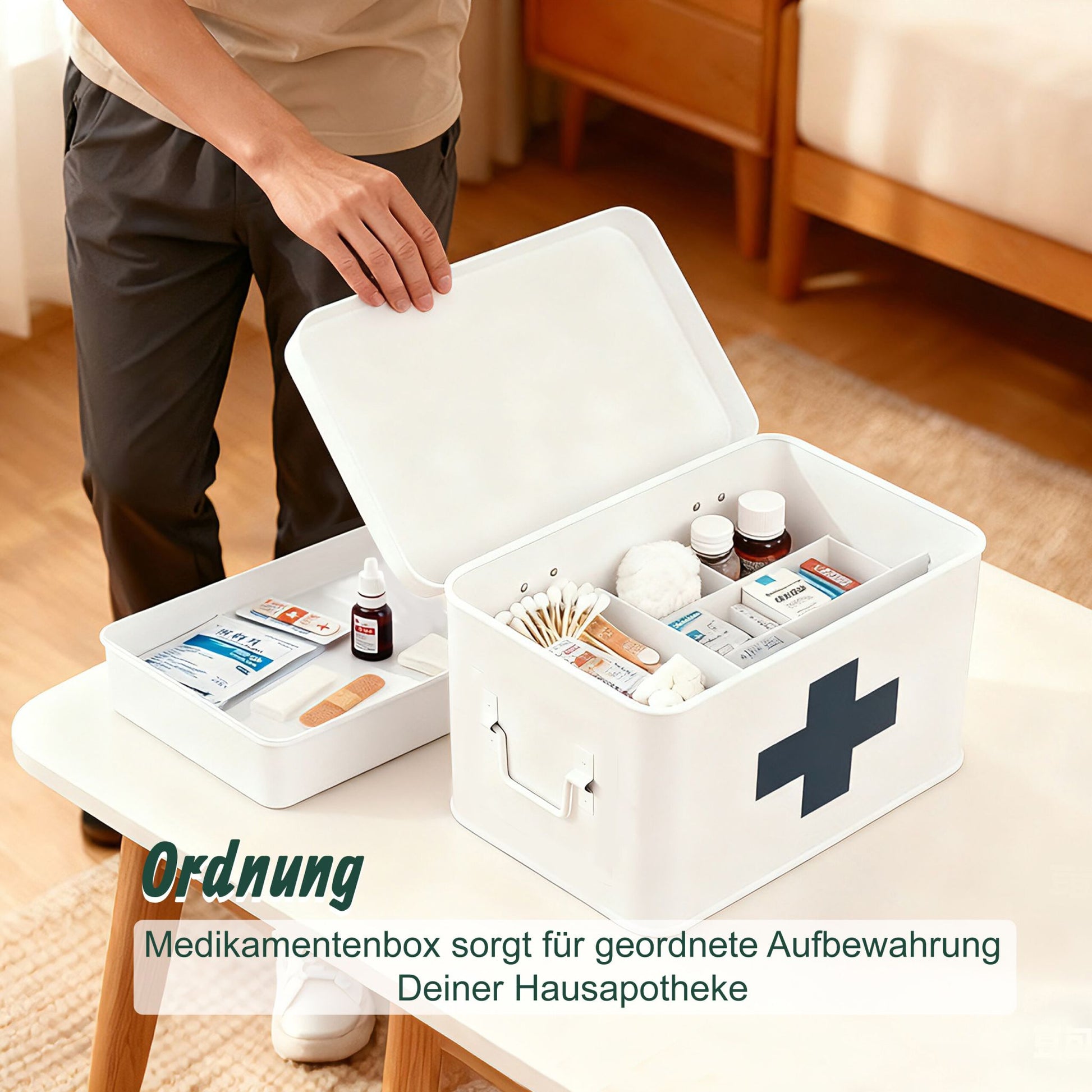 Medizinbox Metall Anthrazit-Weiss von Relaxdays