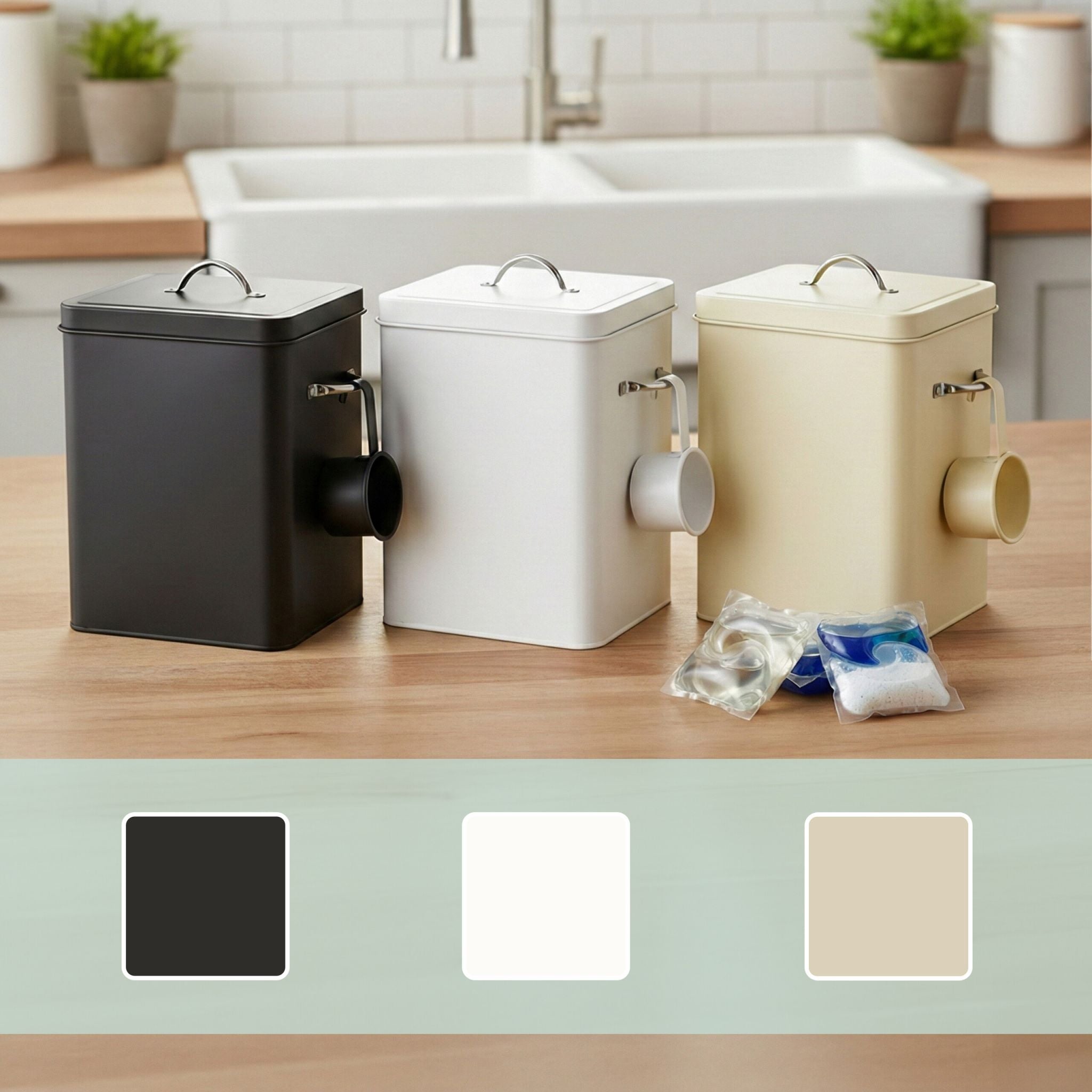 Waschmittelbox Metall 6 Liter Beige