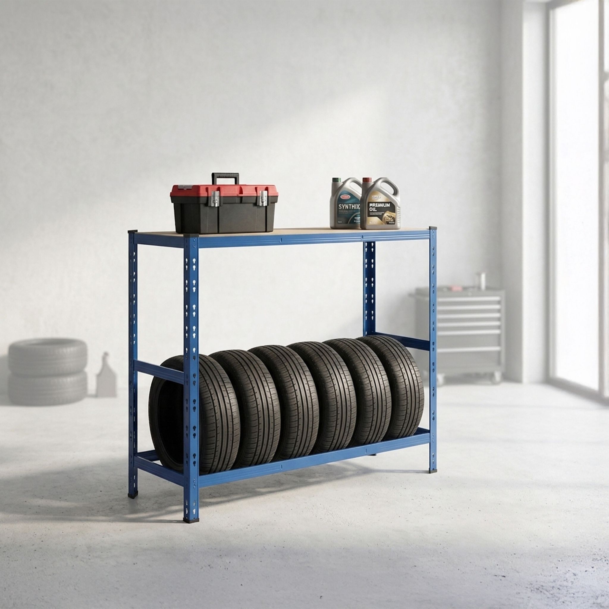 Reifenregal mit Ablage Blau von Relaxdays