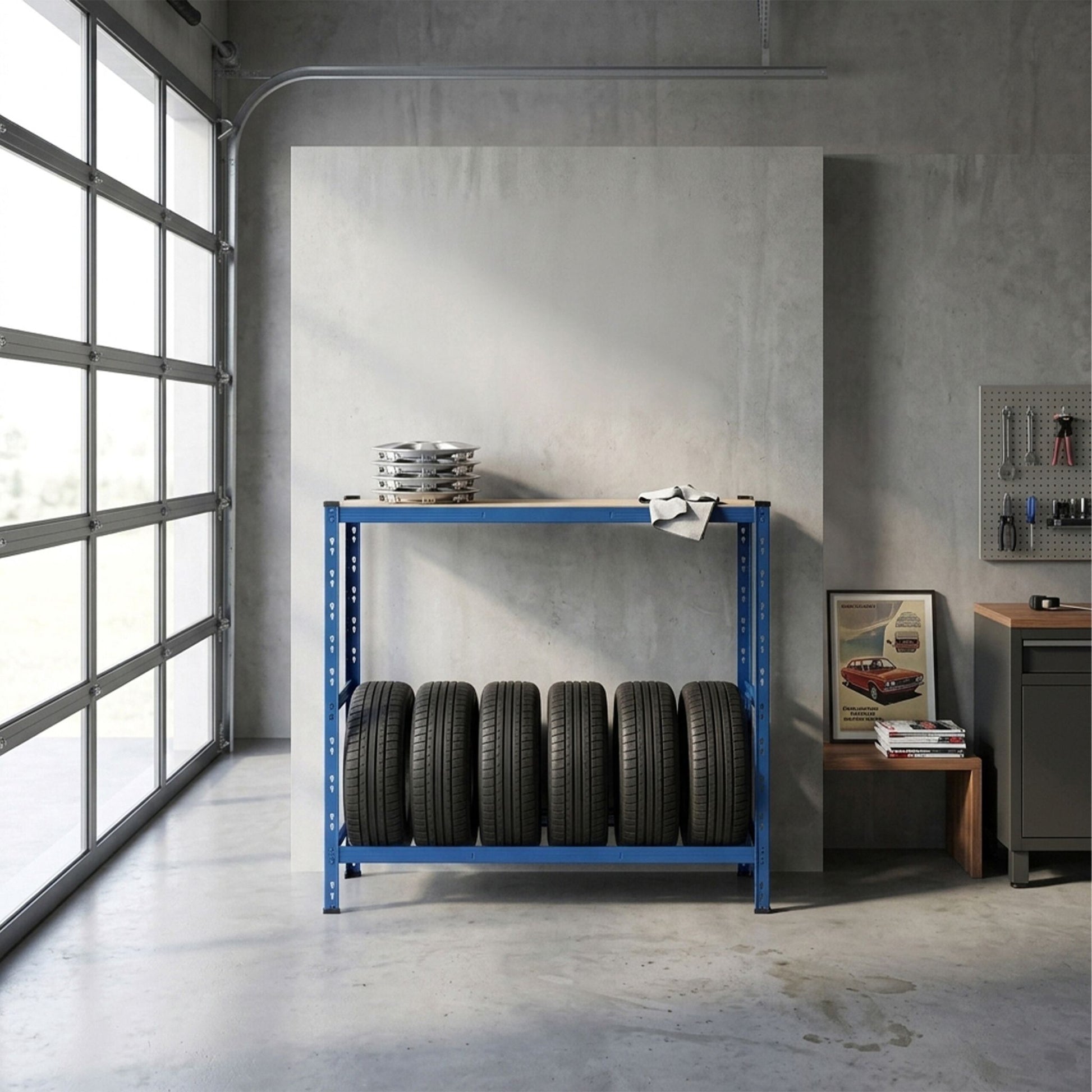 Reifenregal mit Ablage Blau von Relaxdays