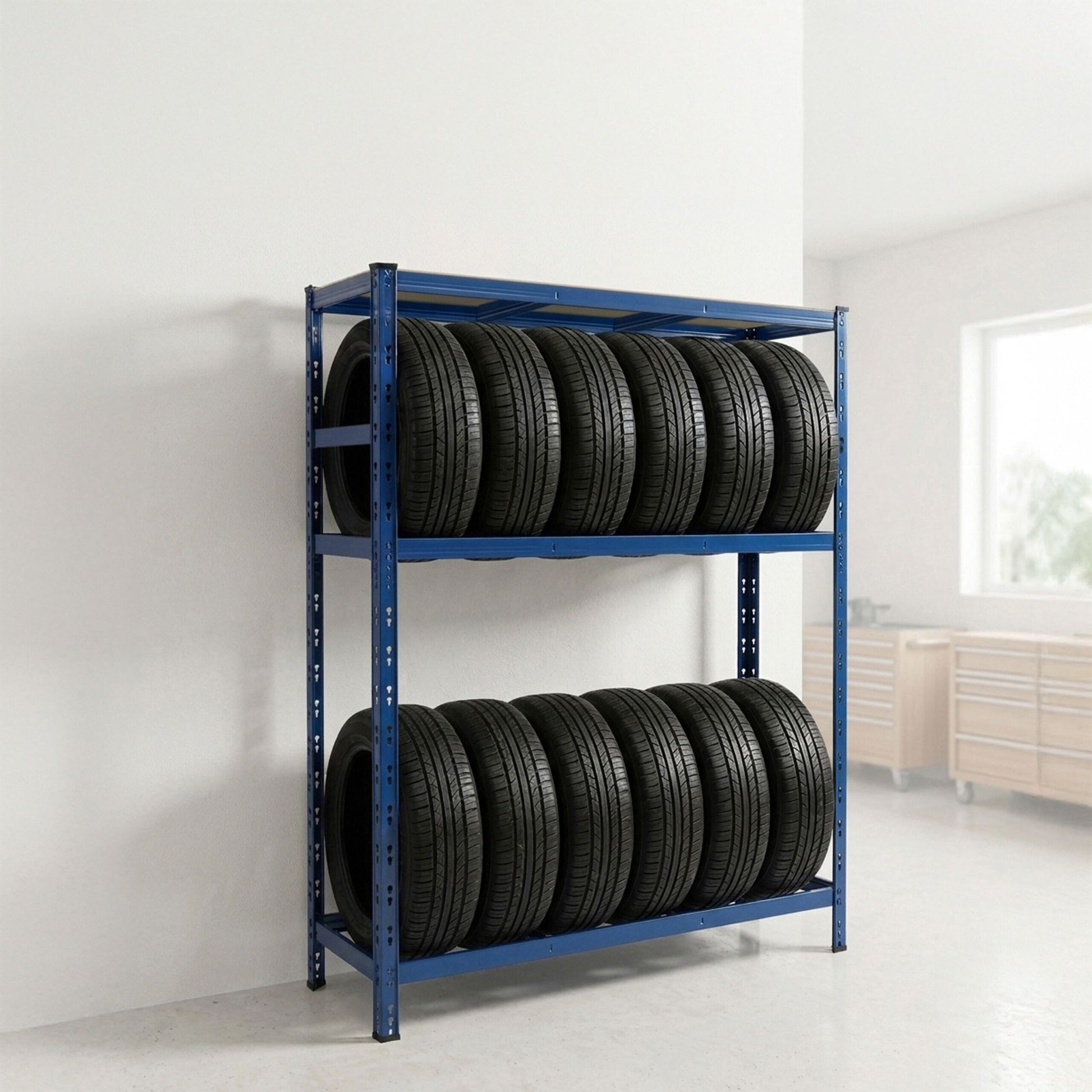 Reifenregal mit Ablage Blau von Relaxdays