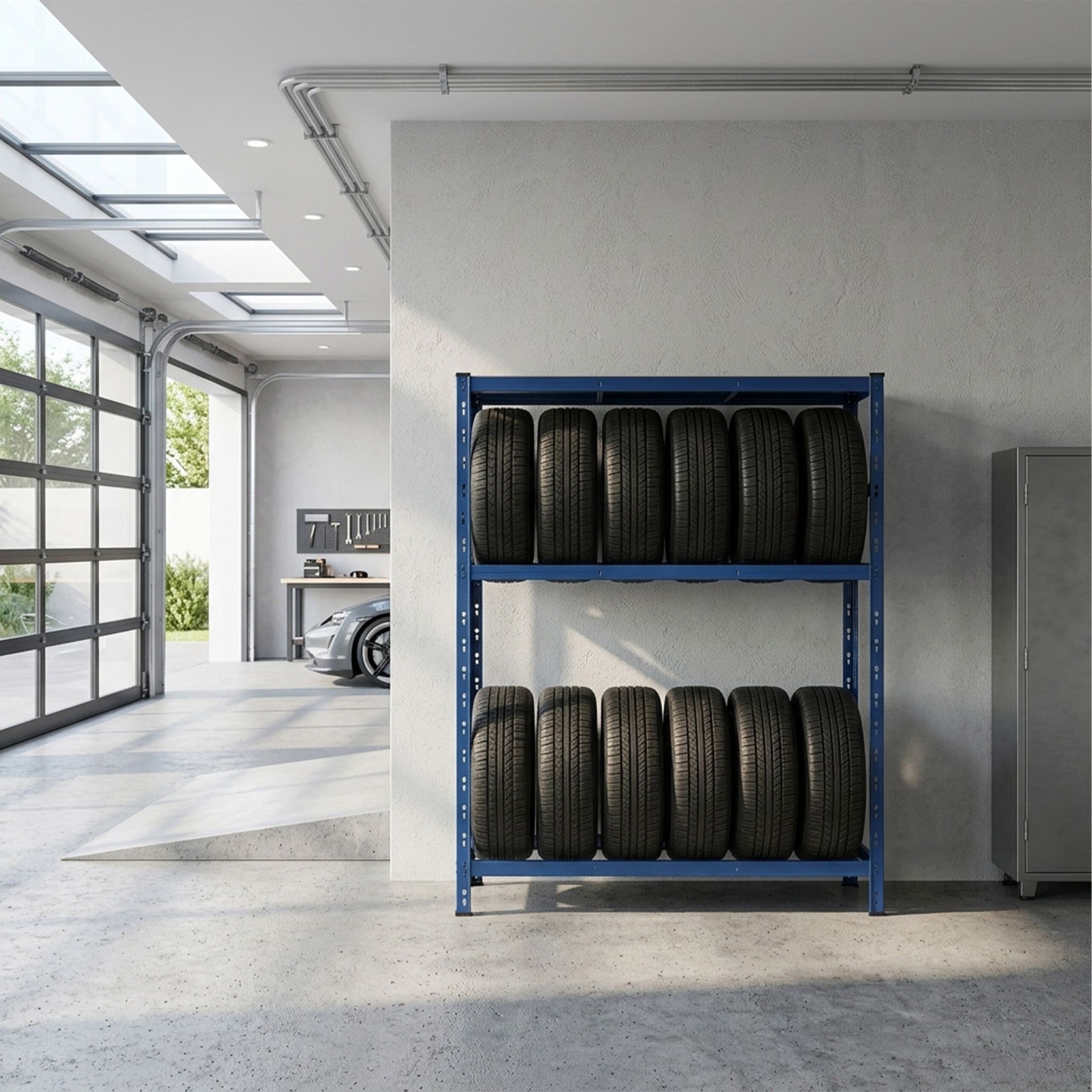 Reifenregal mit Ablage Blau von Relaxdays
