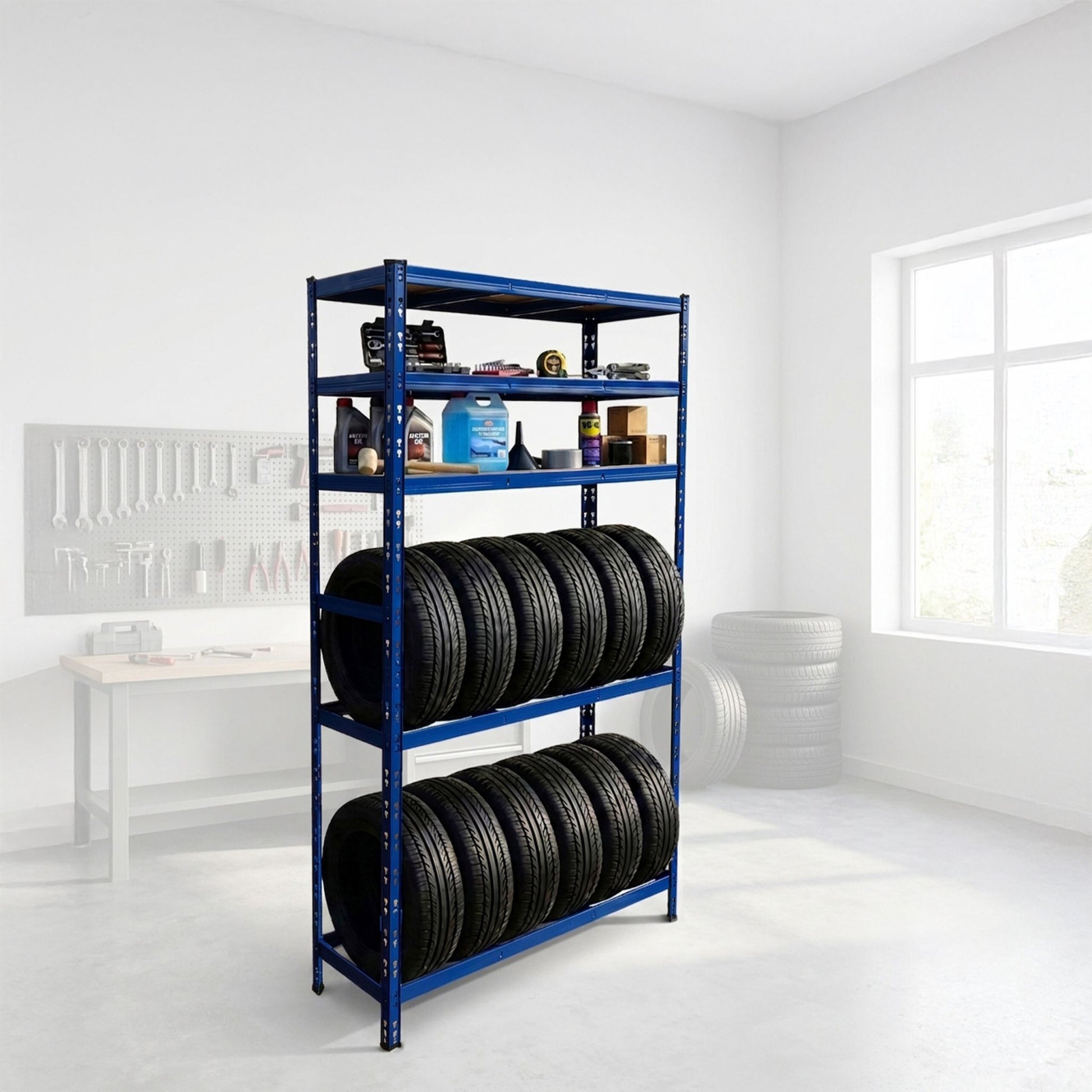 Reifenregal mit 3 Ablagen Blau von Relaxdays