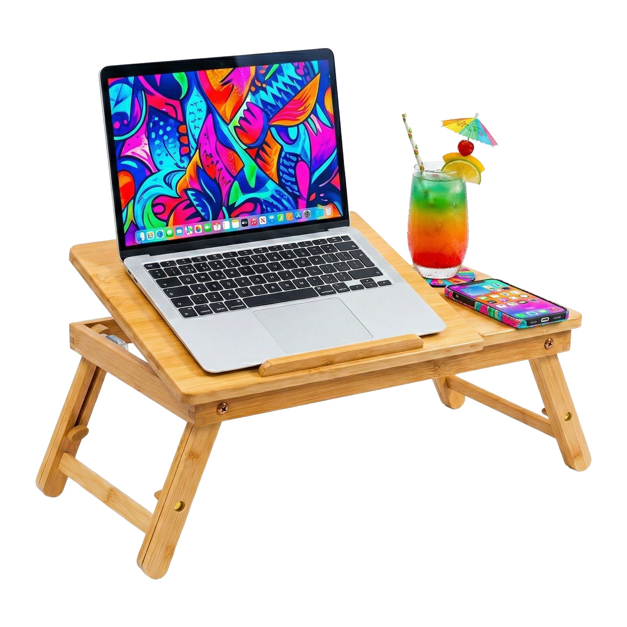 Bambus Laptop-Ständer Baum-Design Hellbraun von Relaxdays