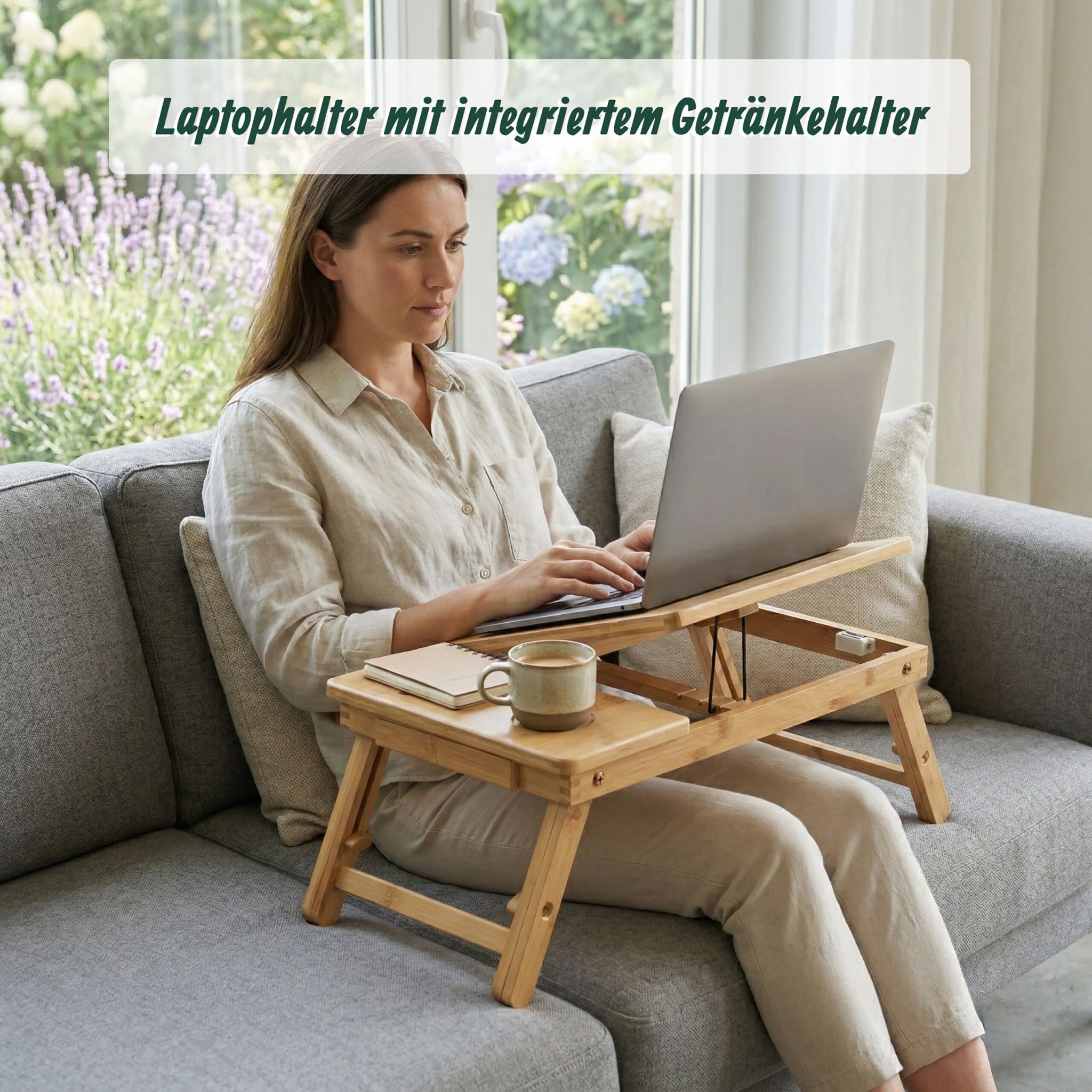 Bambus Laptop-Ständer Baum-Design Hellbraun von Relaxdays