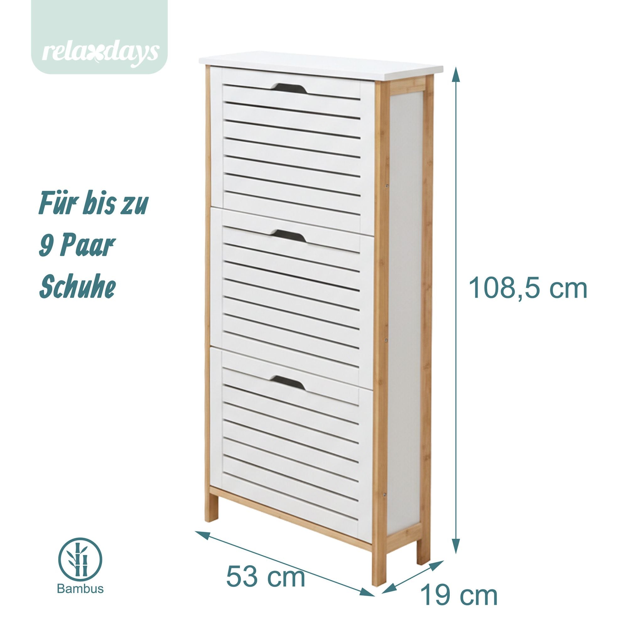 Schuhschrank Kipper Bambus & MDF Weiss-Hellbraun von Relaxdays