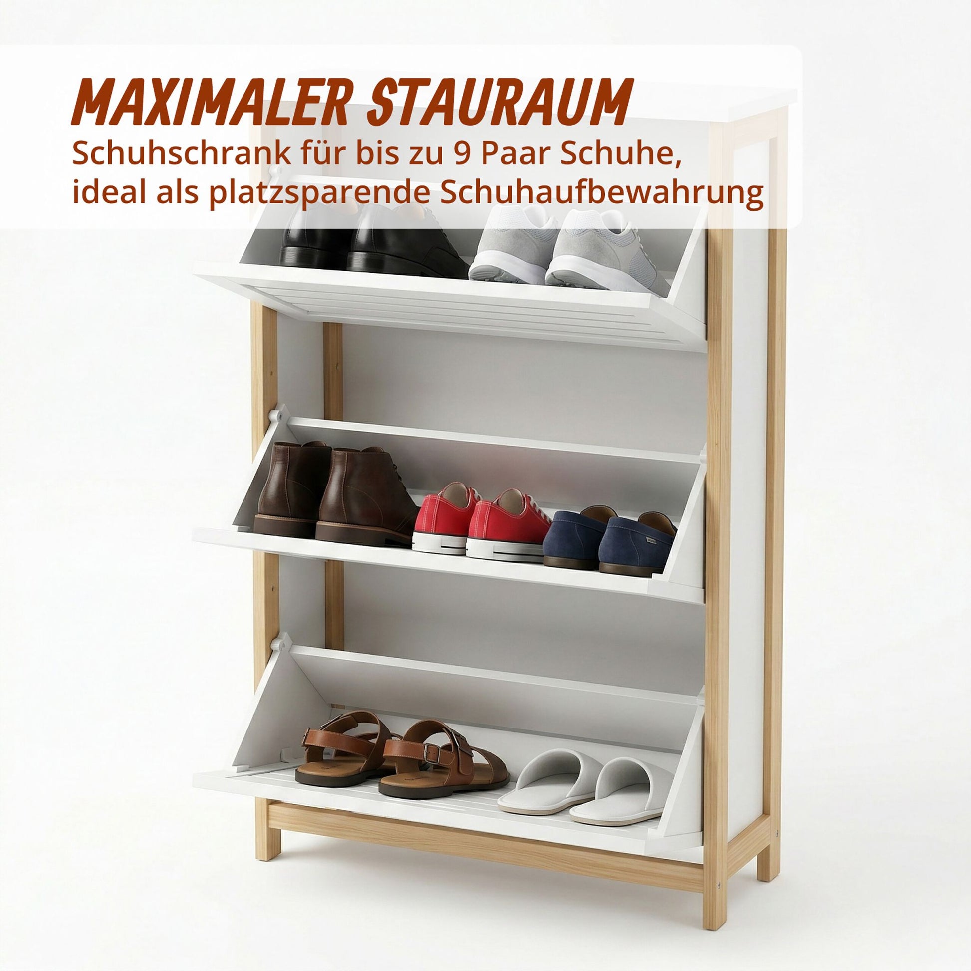 Schuhschrank Kipper Bambus & MDF Weiss-Hellbraun von Relaxdays