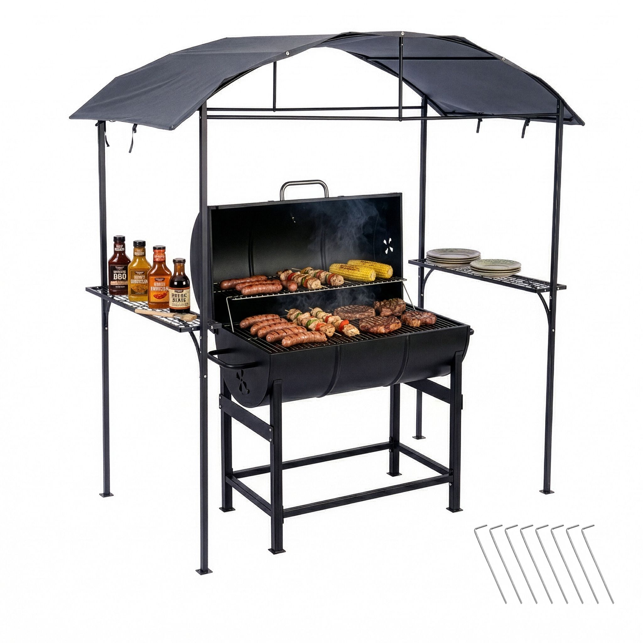 Grill Pavillon Metall Anthrazit von Relaxdays