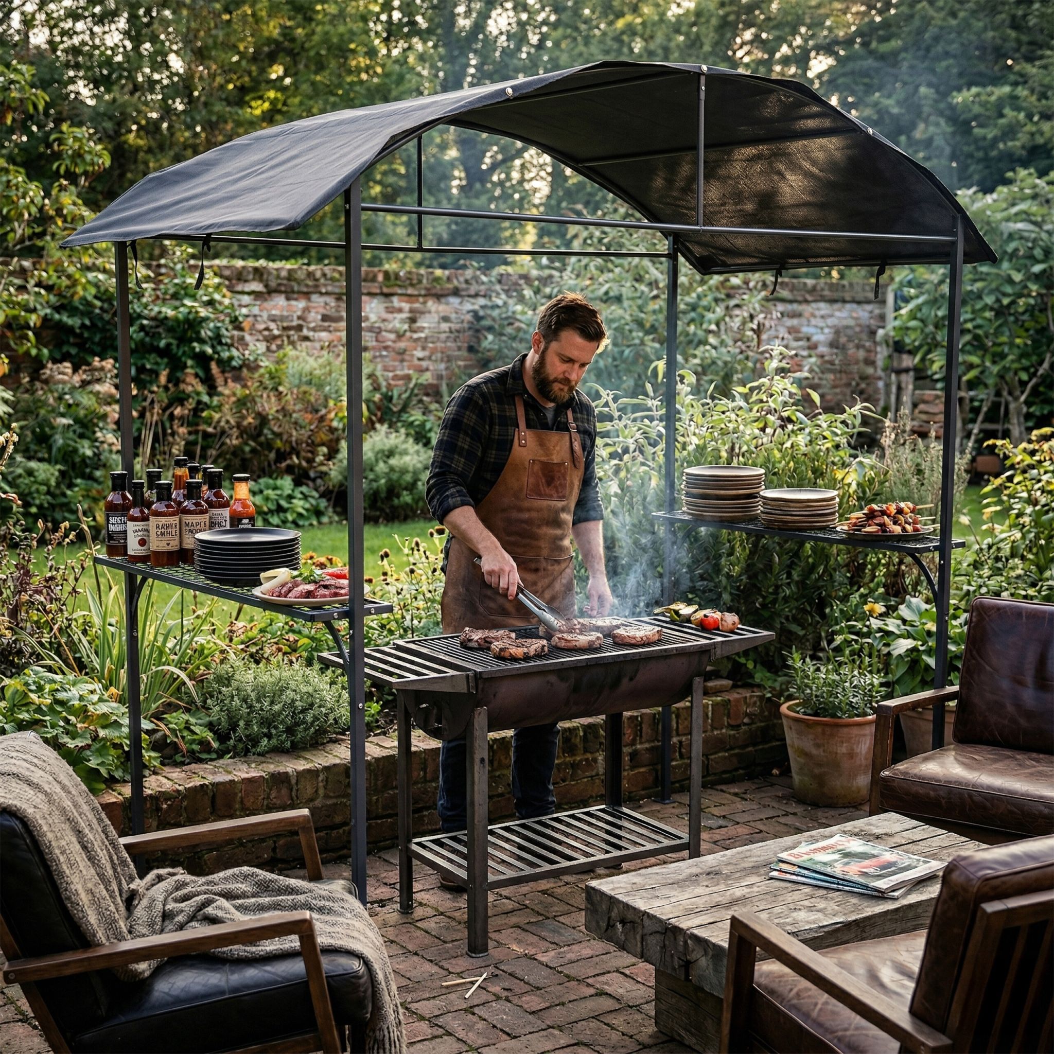 Grill Pavillon Metall Anthrazit von Relaxdays
