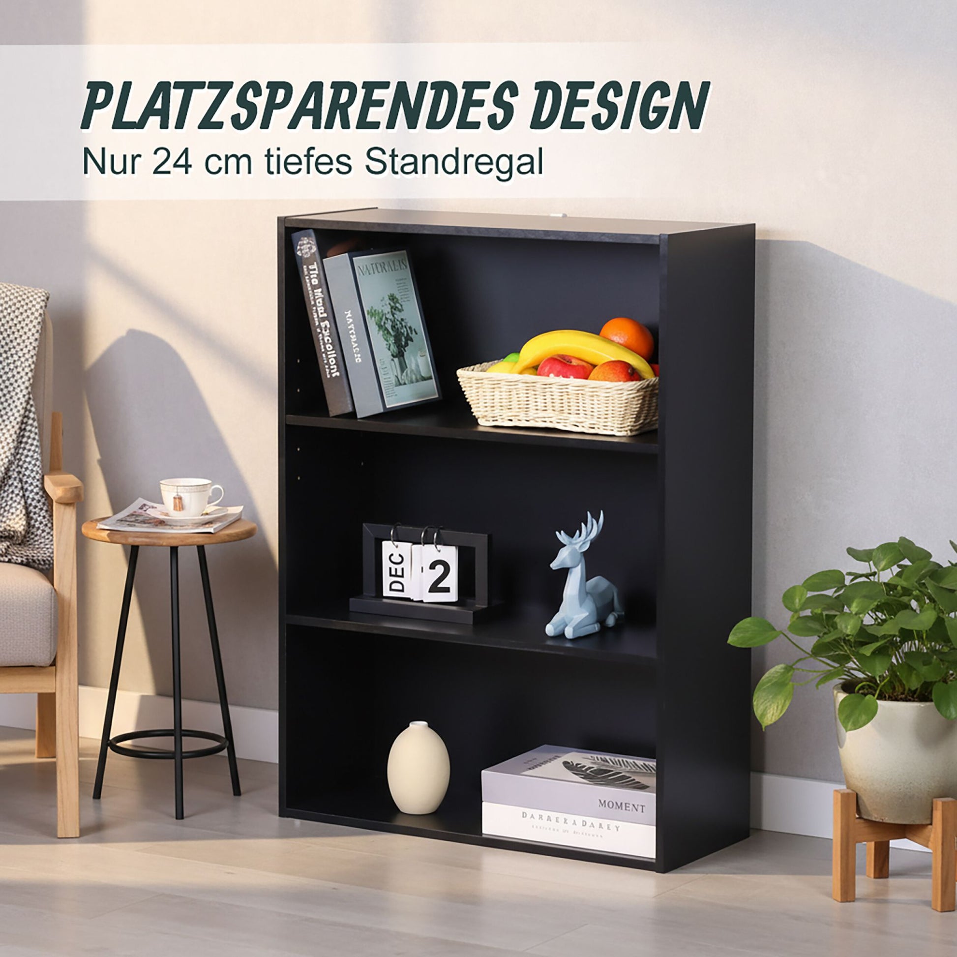 Bücherregal mit verstellbaren Böden Schwarz von Relaxdays