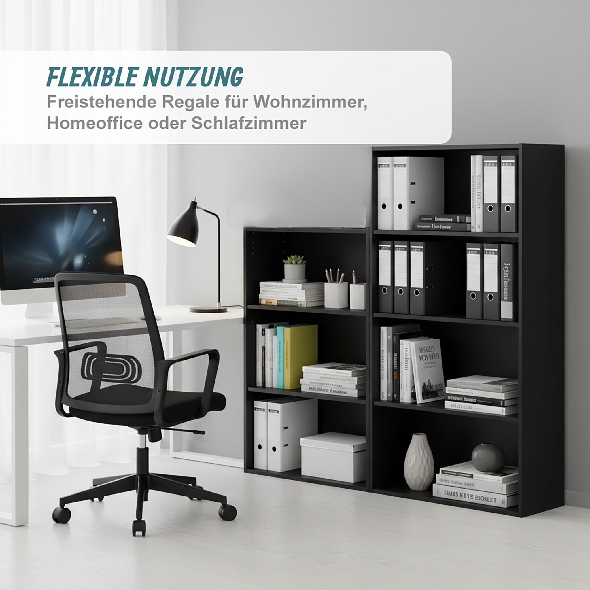 Bücherregal mit verstellbaren Böden Schwarz von Relaxdays