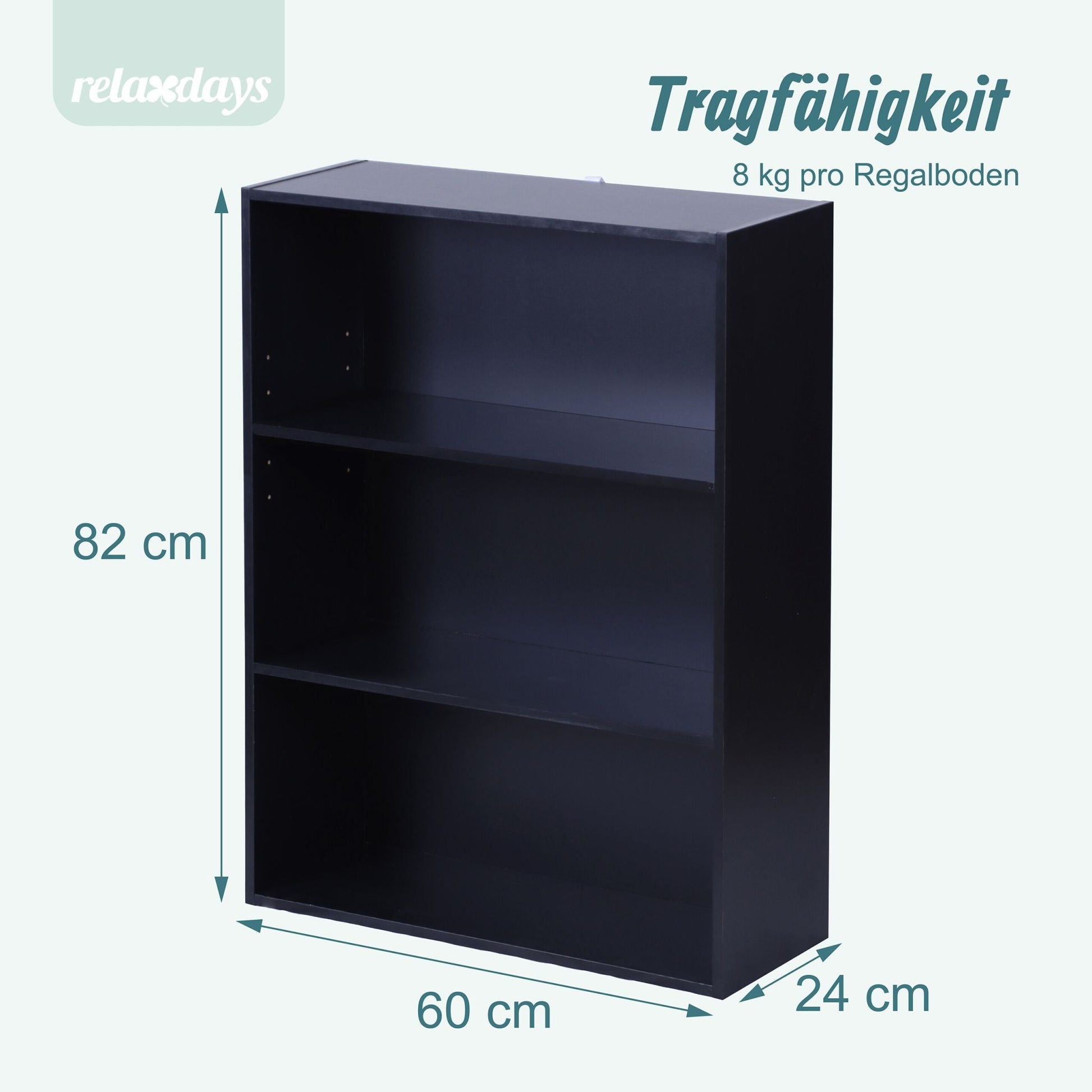 Bücherregal mit verstellbaren Böden Schwarz von Relaxdays