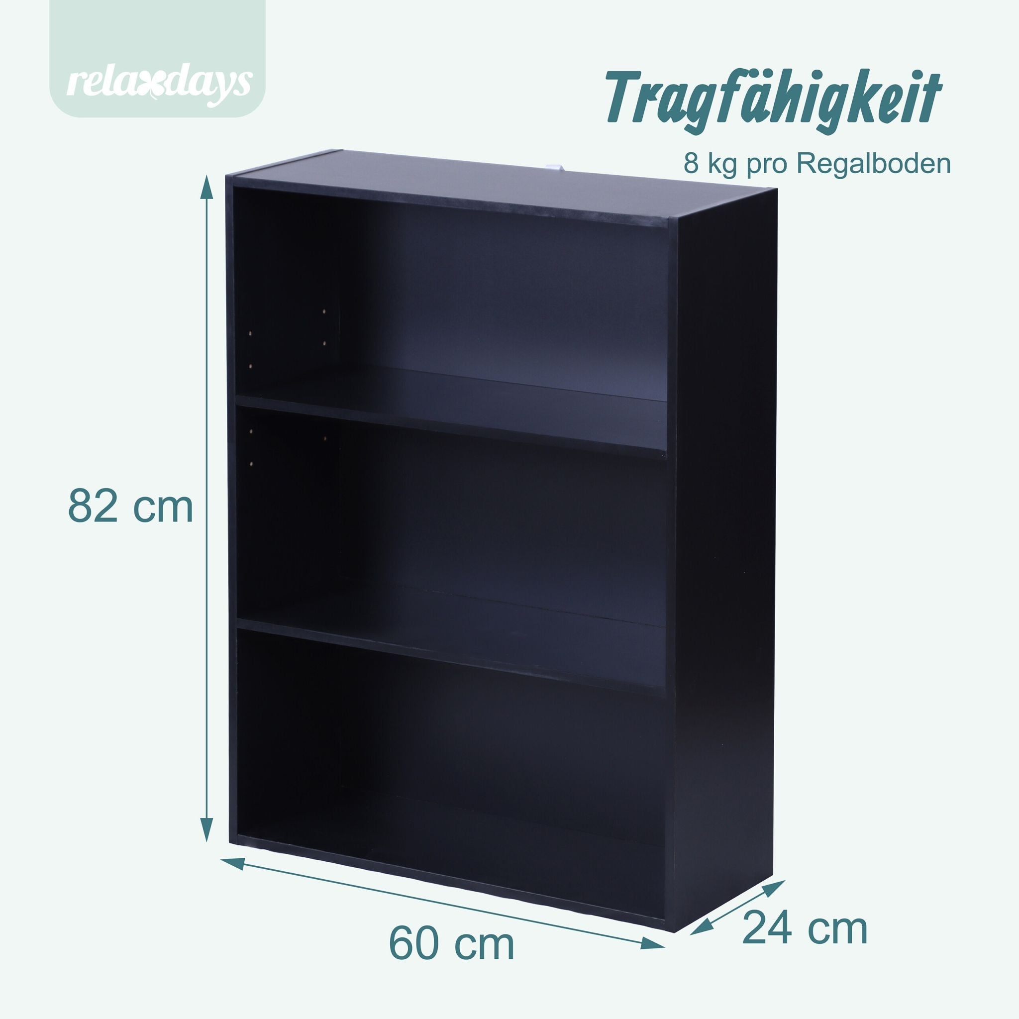 Bücherregal mit verstellbaren Böden Schwarz von Relaxdays