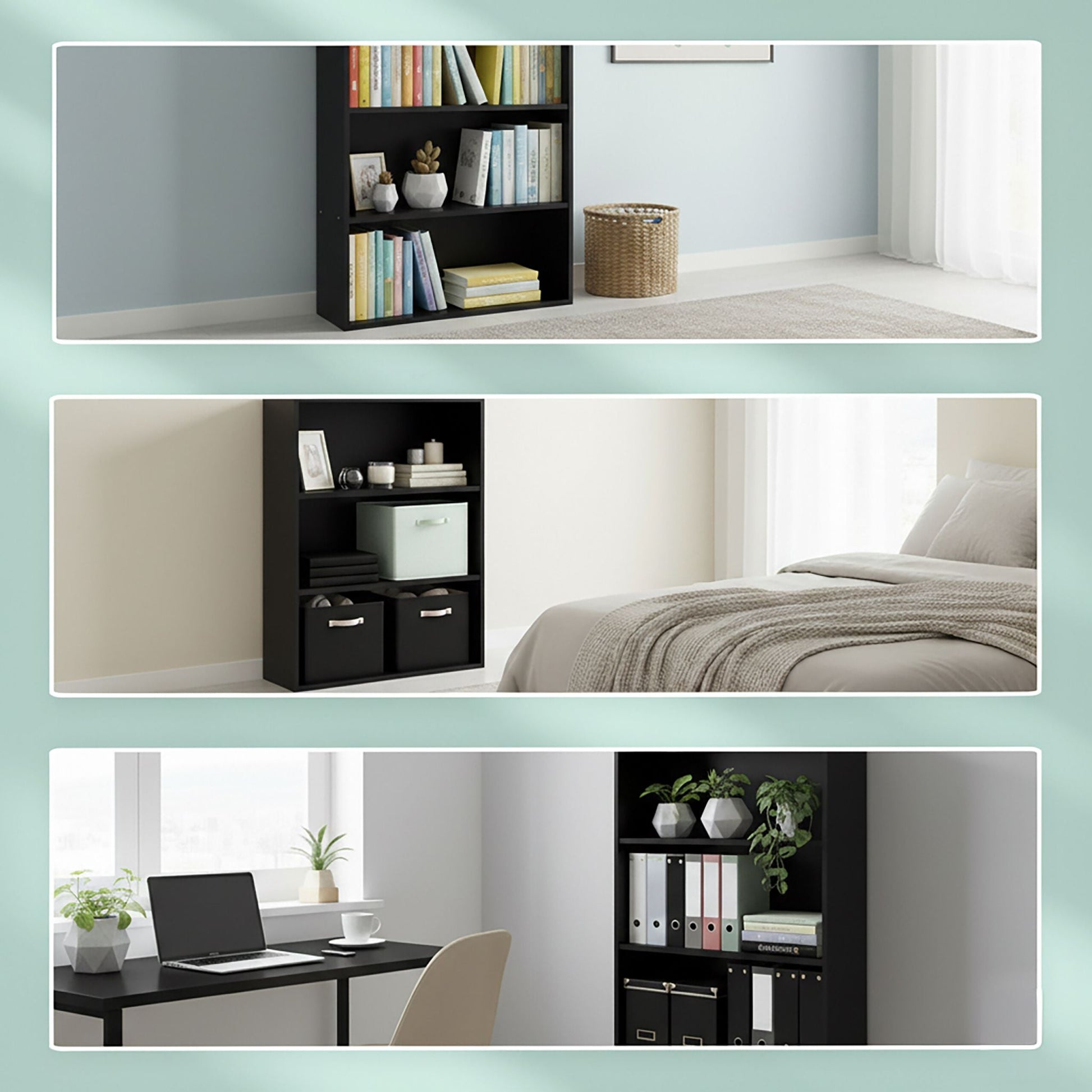 Bücherregal mit verstellbaren Böden Schwarz von Relaxdays