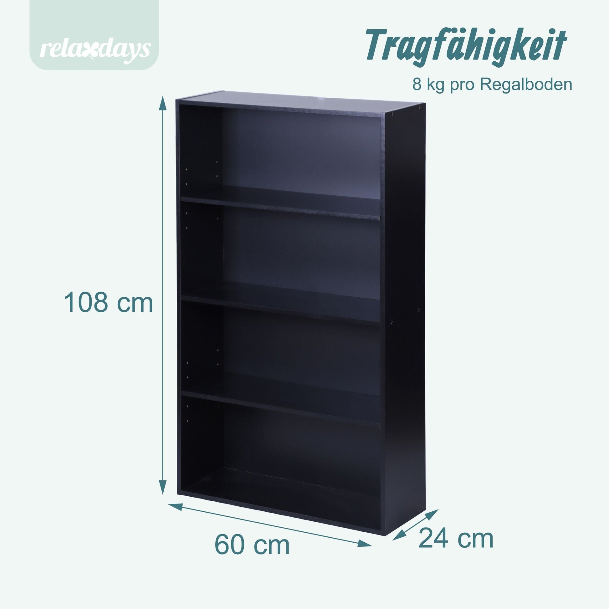 Bücherregal mit verstellbaren Böden Schwarz von Relaxdays