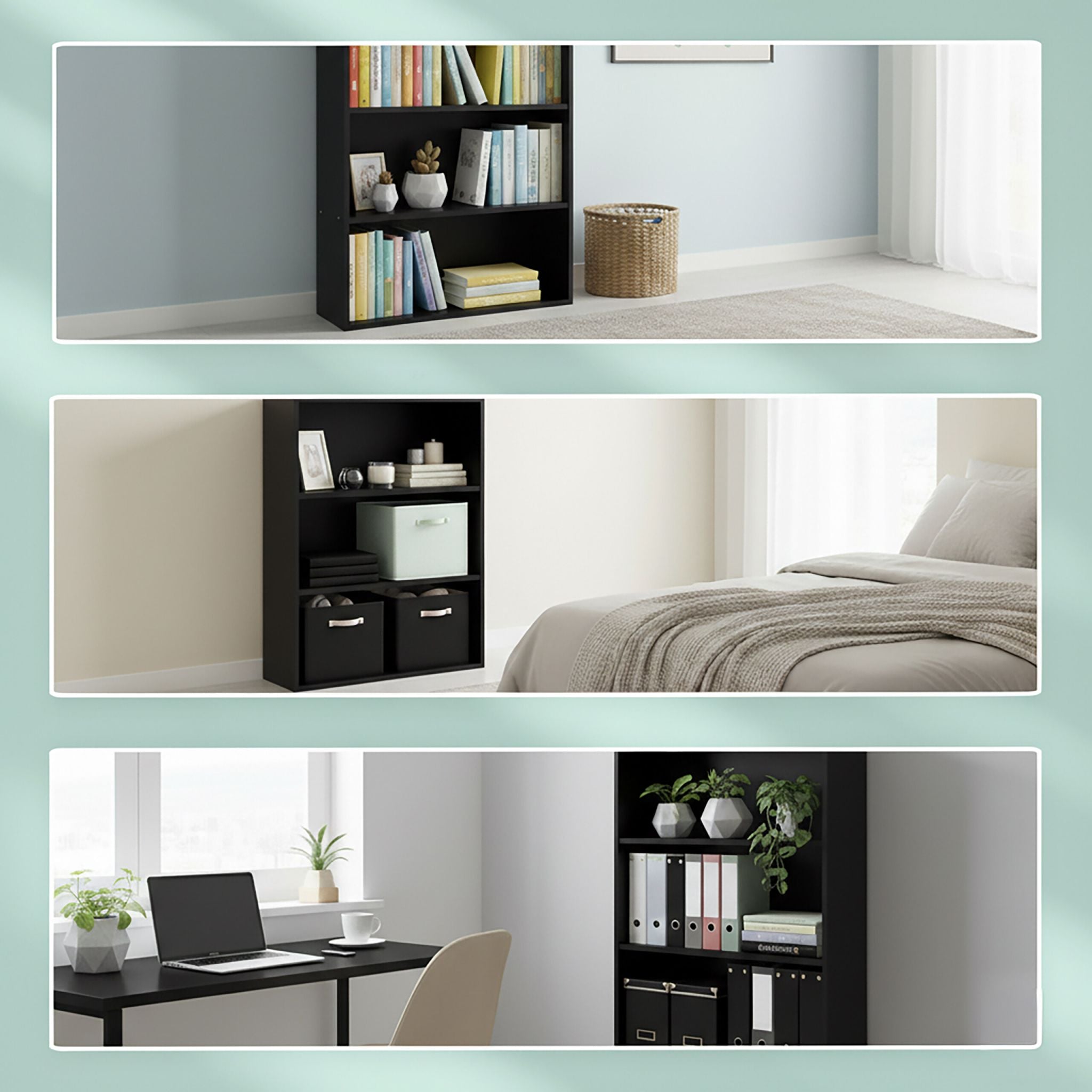 Bücherregal mit verstellbaren Böden Schwarz von Relaxdays