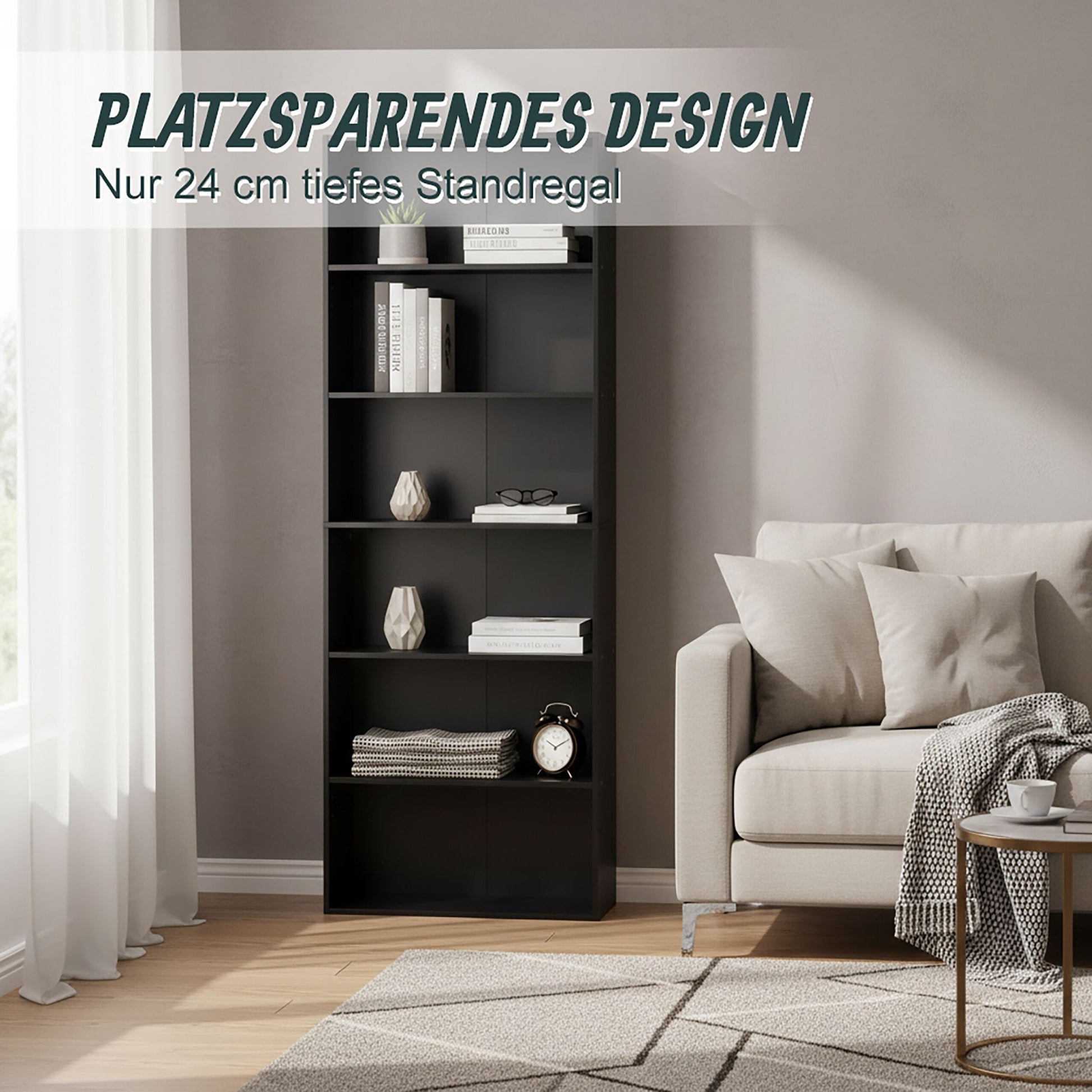 Bücherregal mit verstellbaren Böden Schwarz von Relaxdays