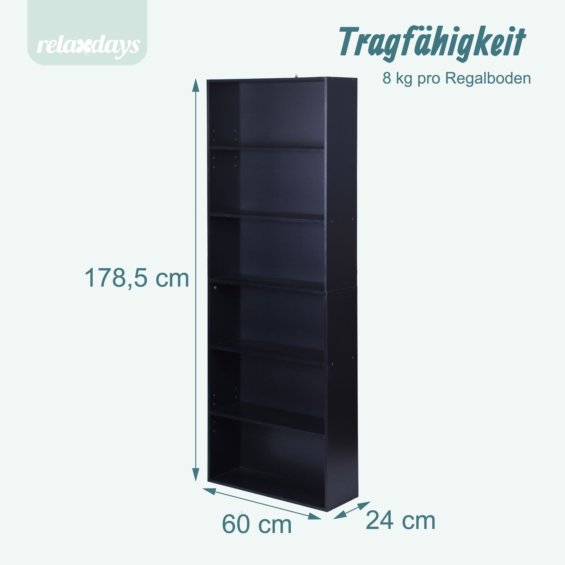 Bücherregal mit verstellbaren Böden Schwarz von Relaxdays