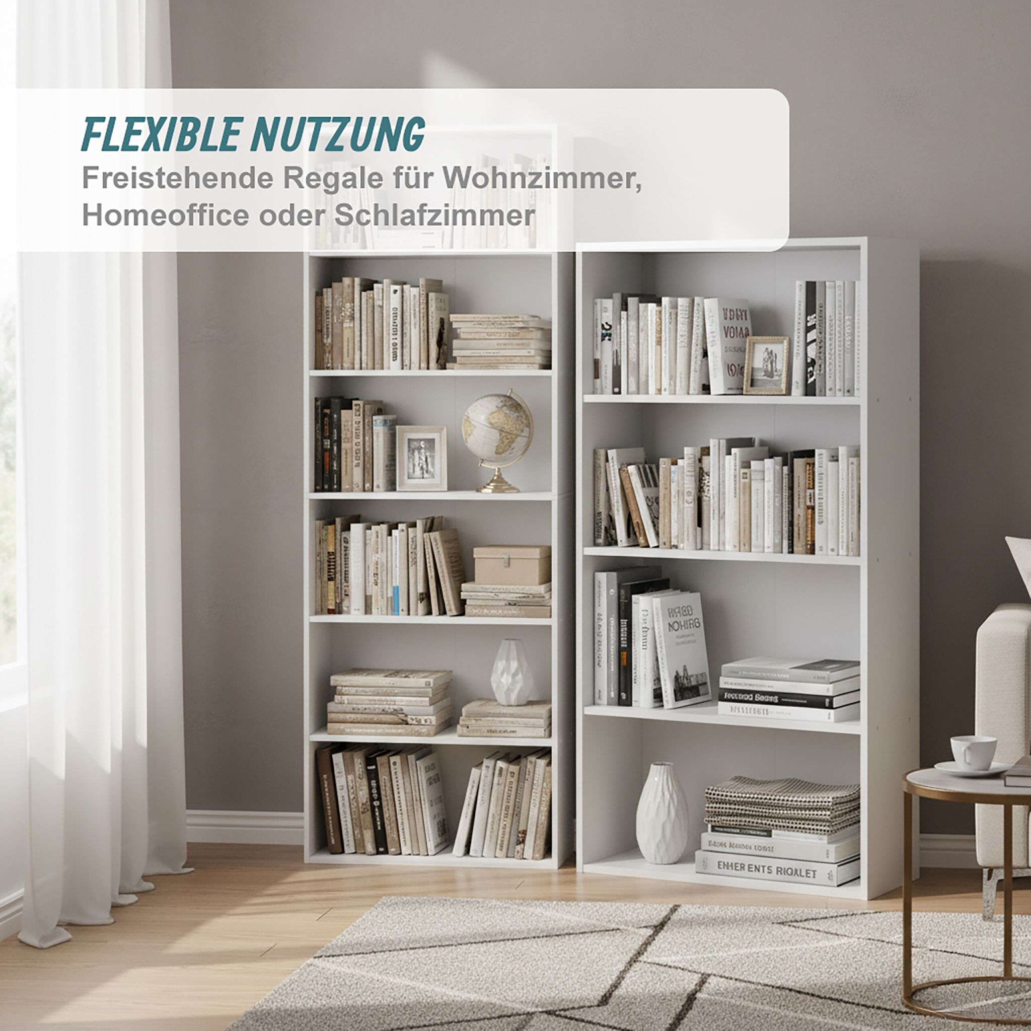 Bücherregal mit verstellbaren Böden Weiss von Relaxdays