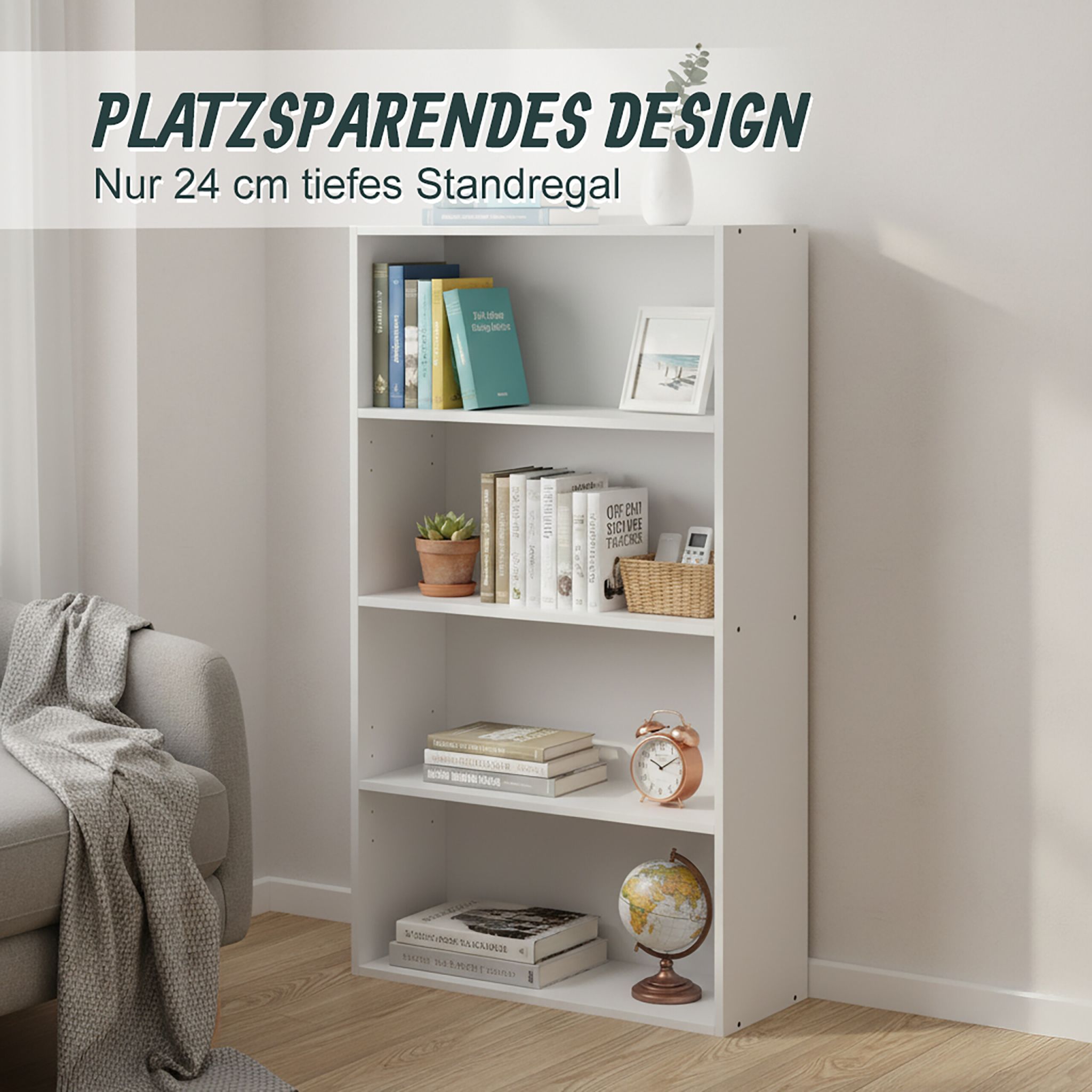 Bücherregal mit verstellbaren Böden Weiss