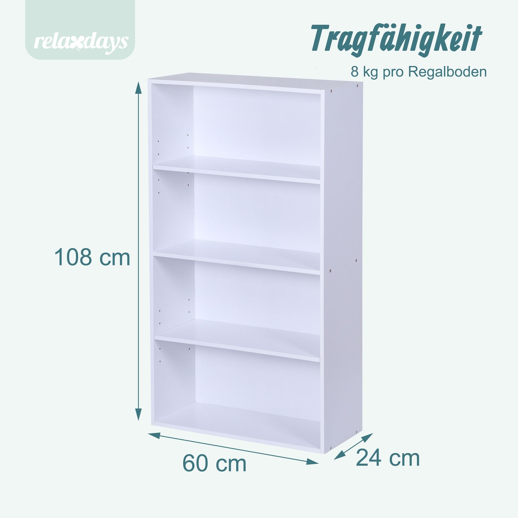 Bücherregal mit verstellbaren Böden Weiss
