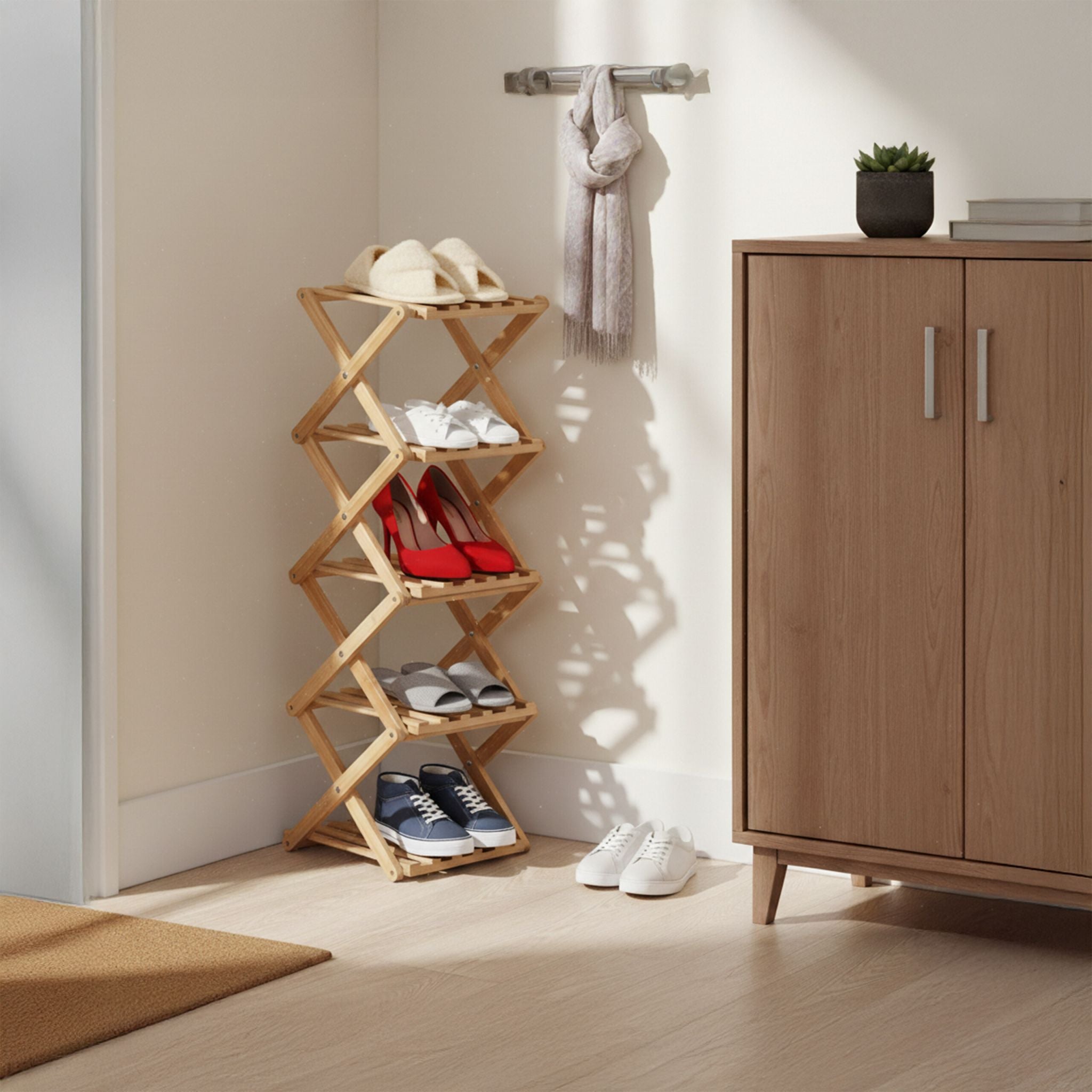 Faltbares Schuhregal Bambus Hellbraun von Relaxdays