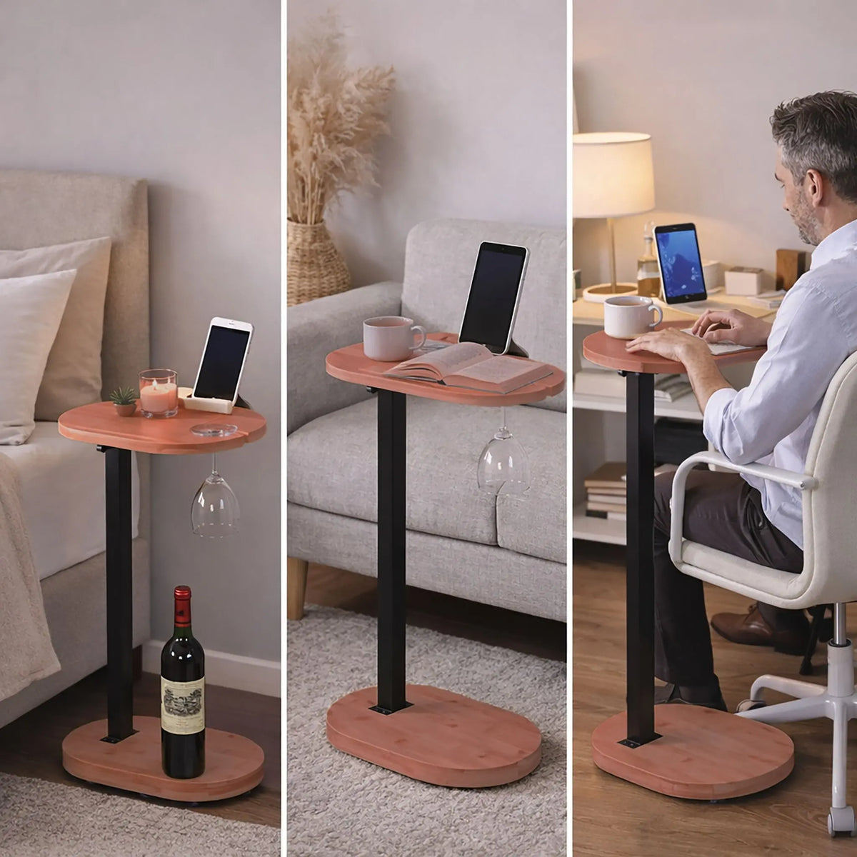 Beistelltisch Bambus höhenverstellbar Hellbraun-Schwarz von Relaxdays