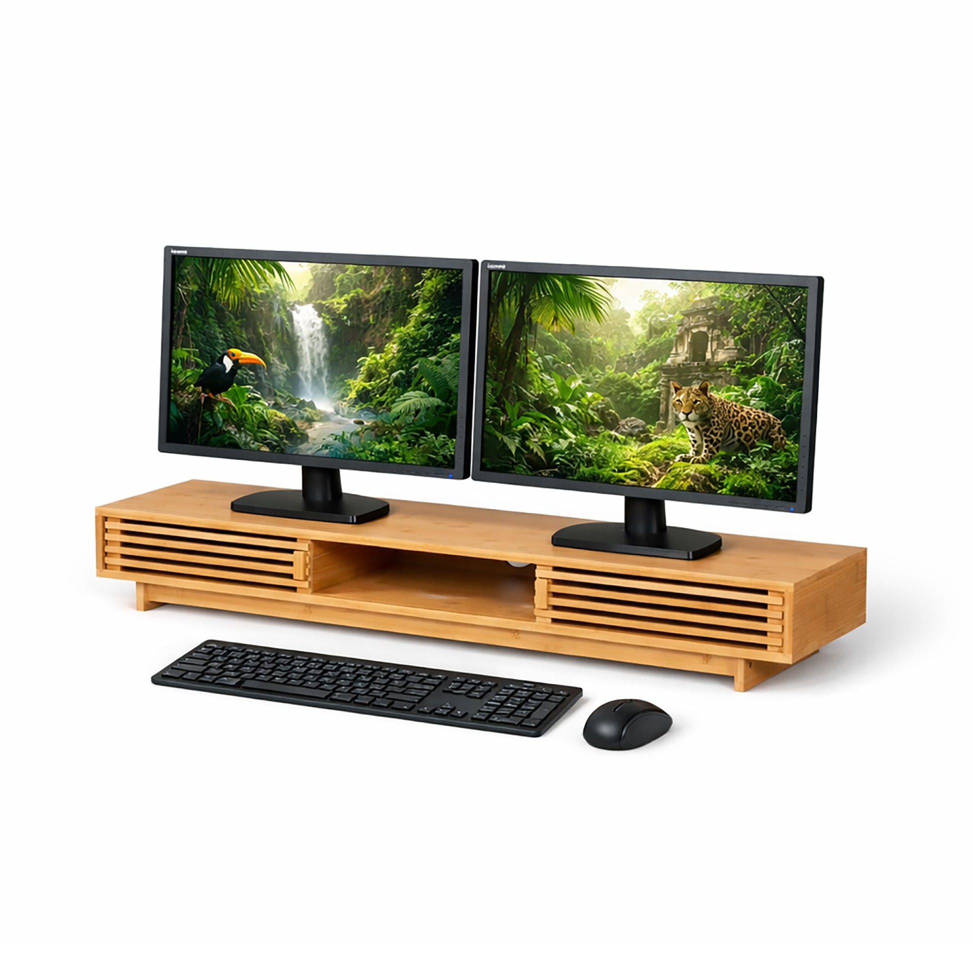 Monitorständer mit 3 Fächern Hellbraun von Relaxdays