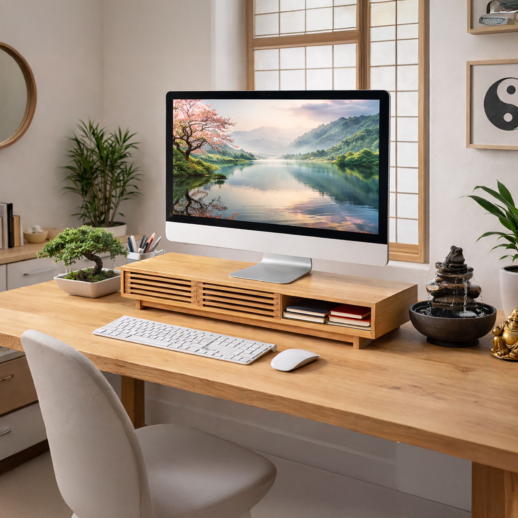Monitorständer mit 3 Fächern Hellbraun von Relaxdays