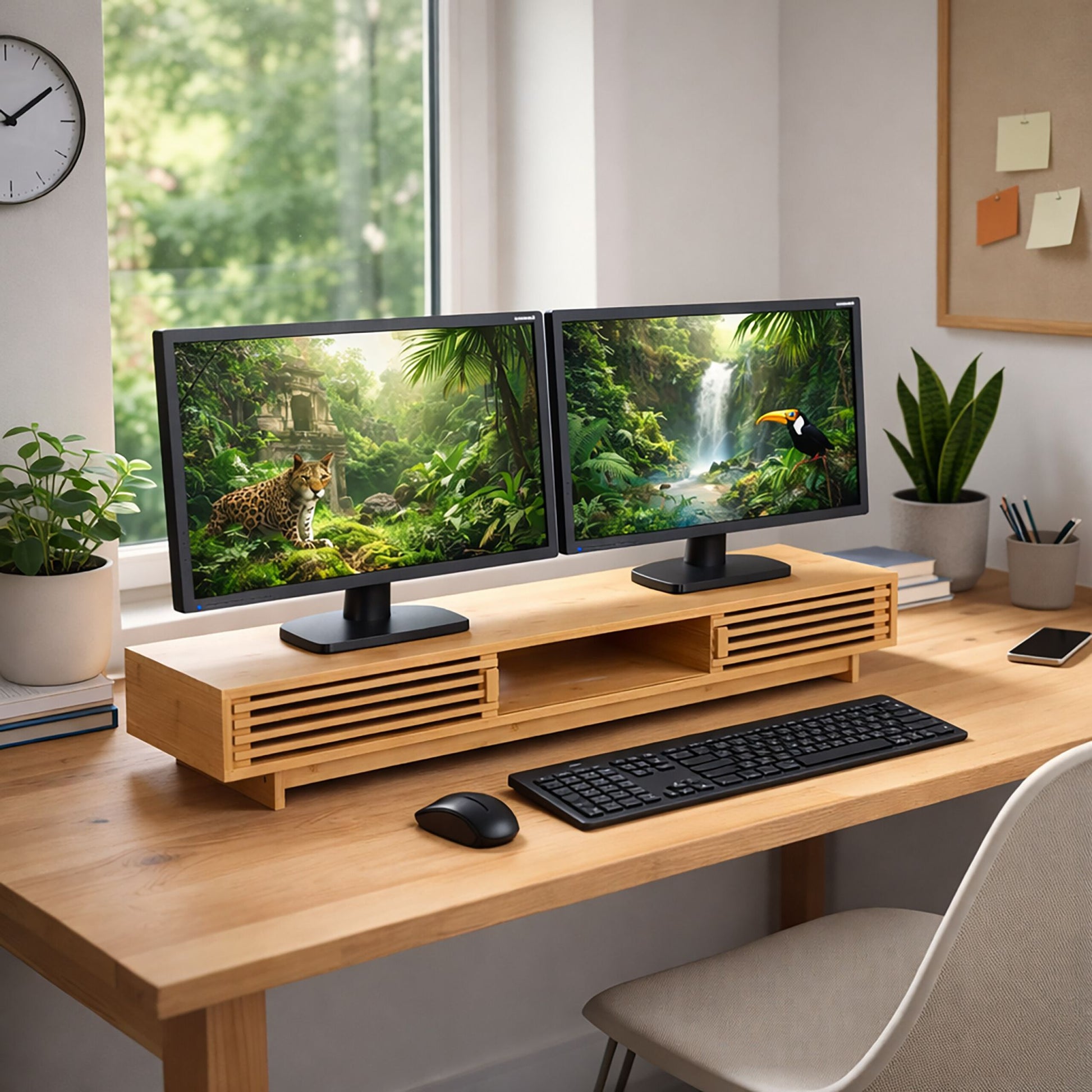 Monitorständer mit 3 Fächern Hellbraun von Relaxdays
