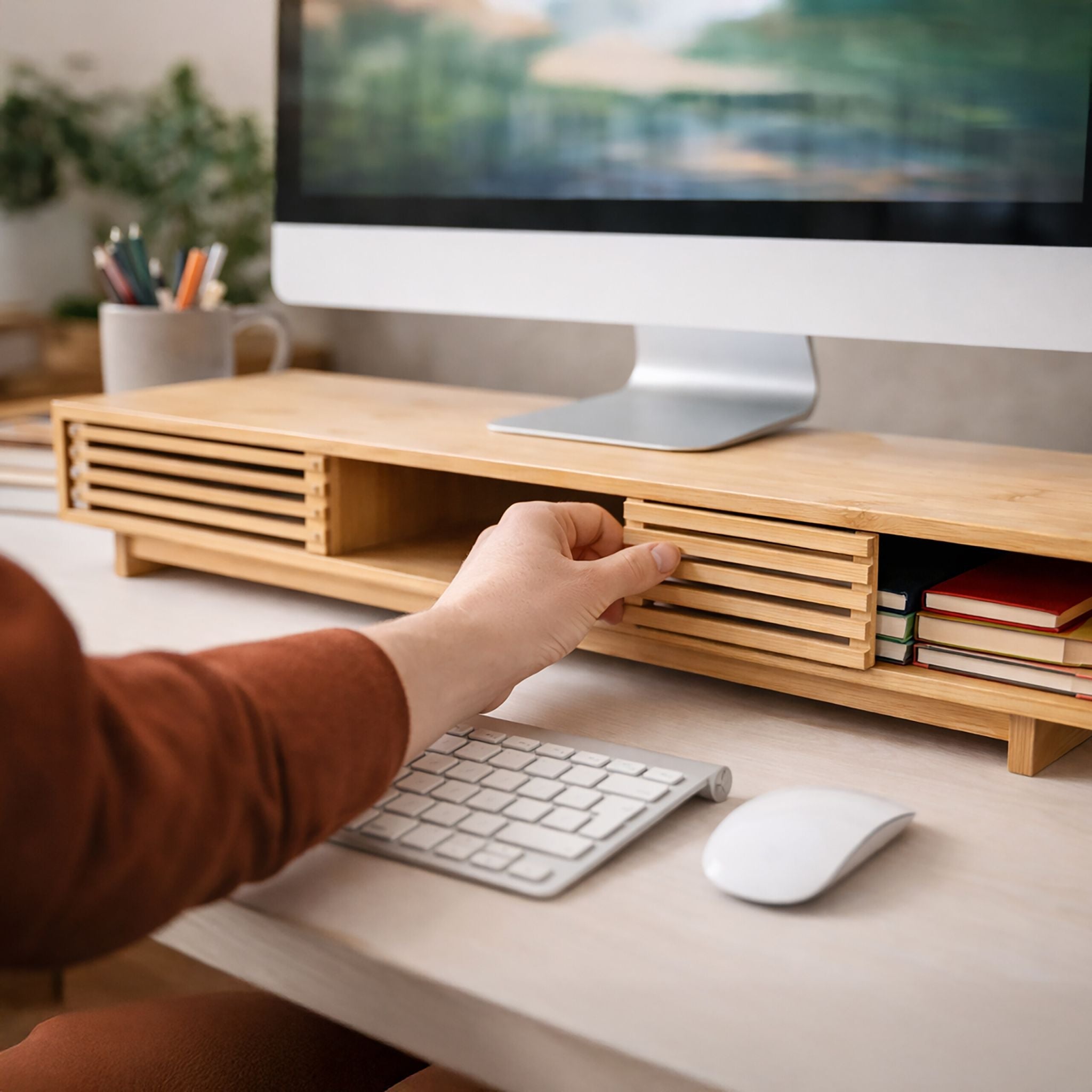 Monitorständer mit 3 Fächern Hellbraun von Relaxdays