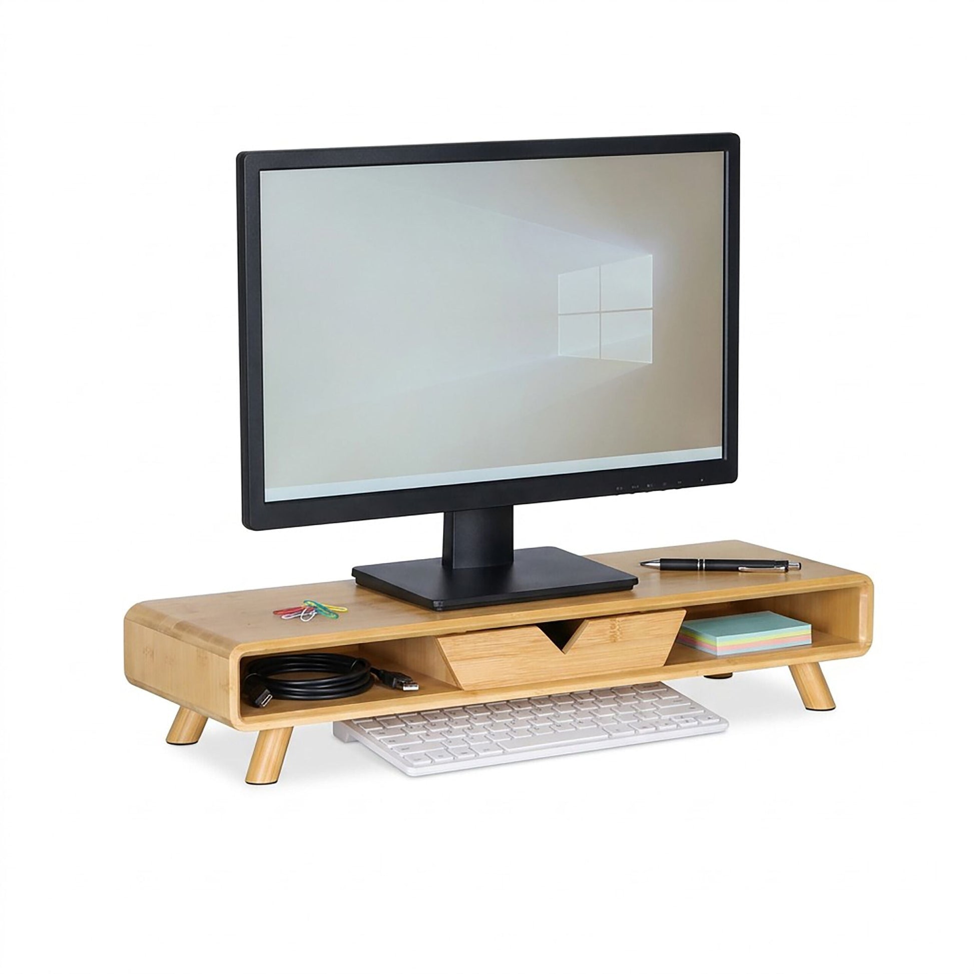 Monitorständer mit Schublade Hellbraun von Relaxdays